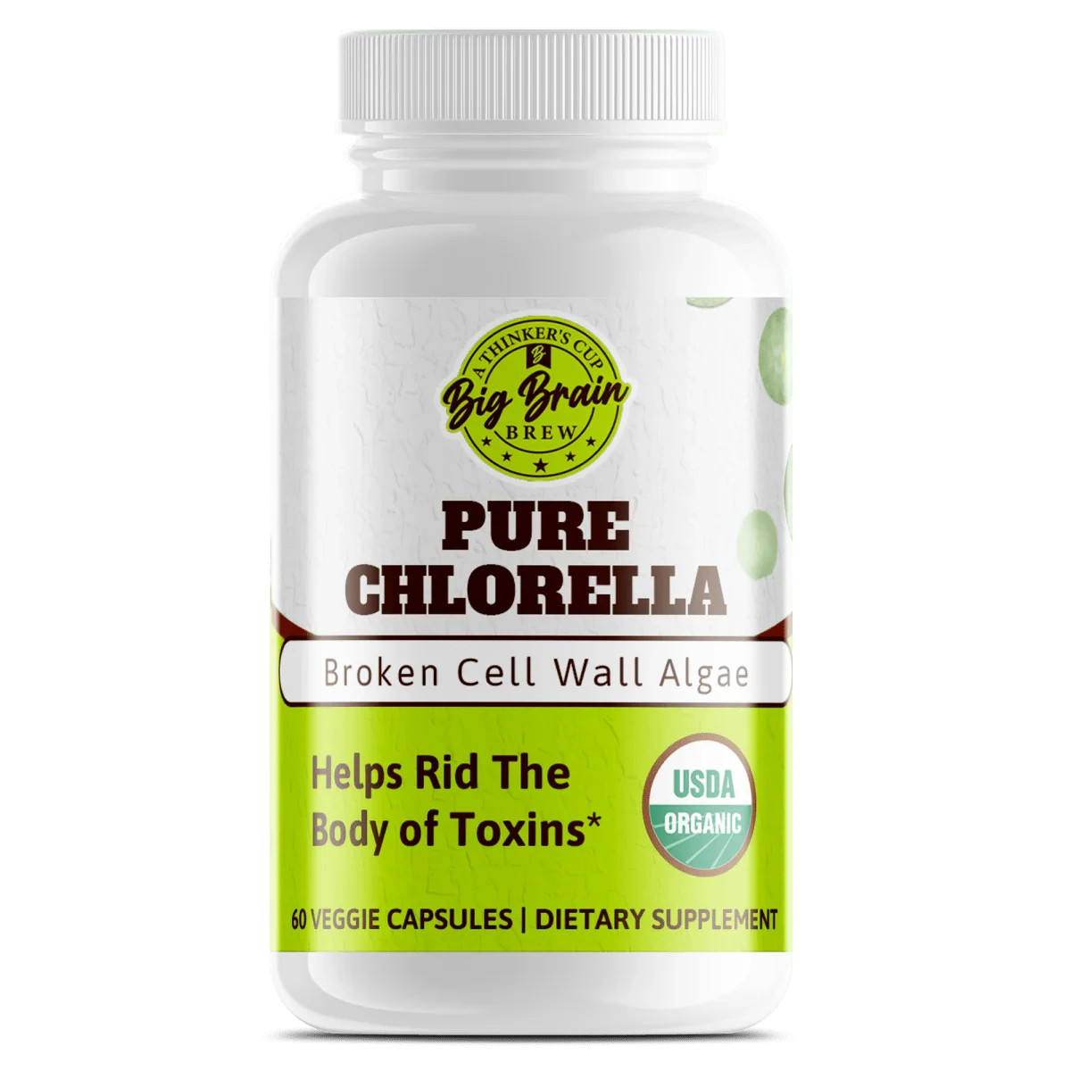 Big Brain Brew Pure Chlorella 500mg 60 Veggie Capsules Broken Cell Wall Algae