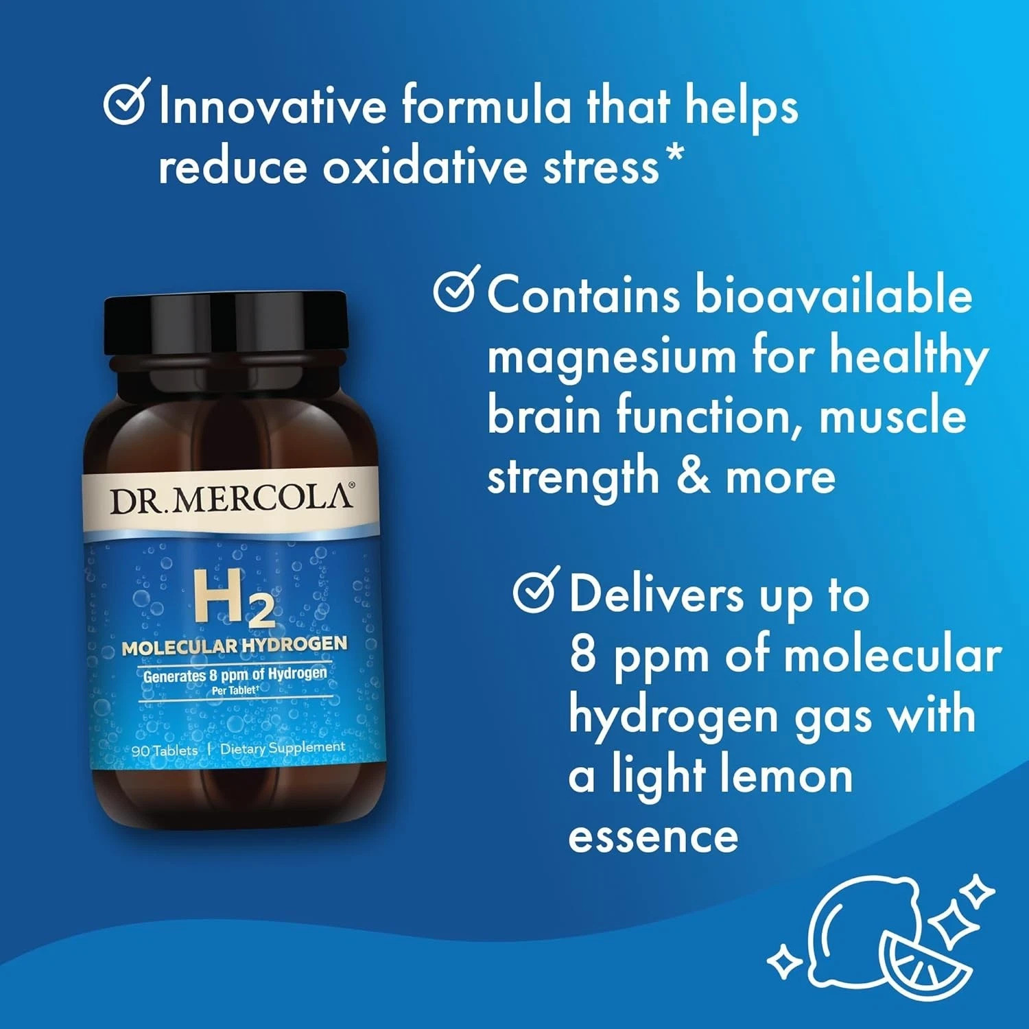 . Dr Mercola H2 Molecular Hydrogen Tablets , 90 Count Cellular Health Supplement