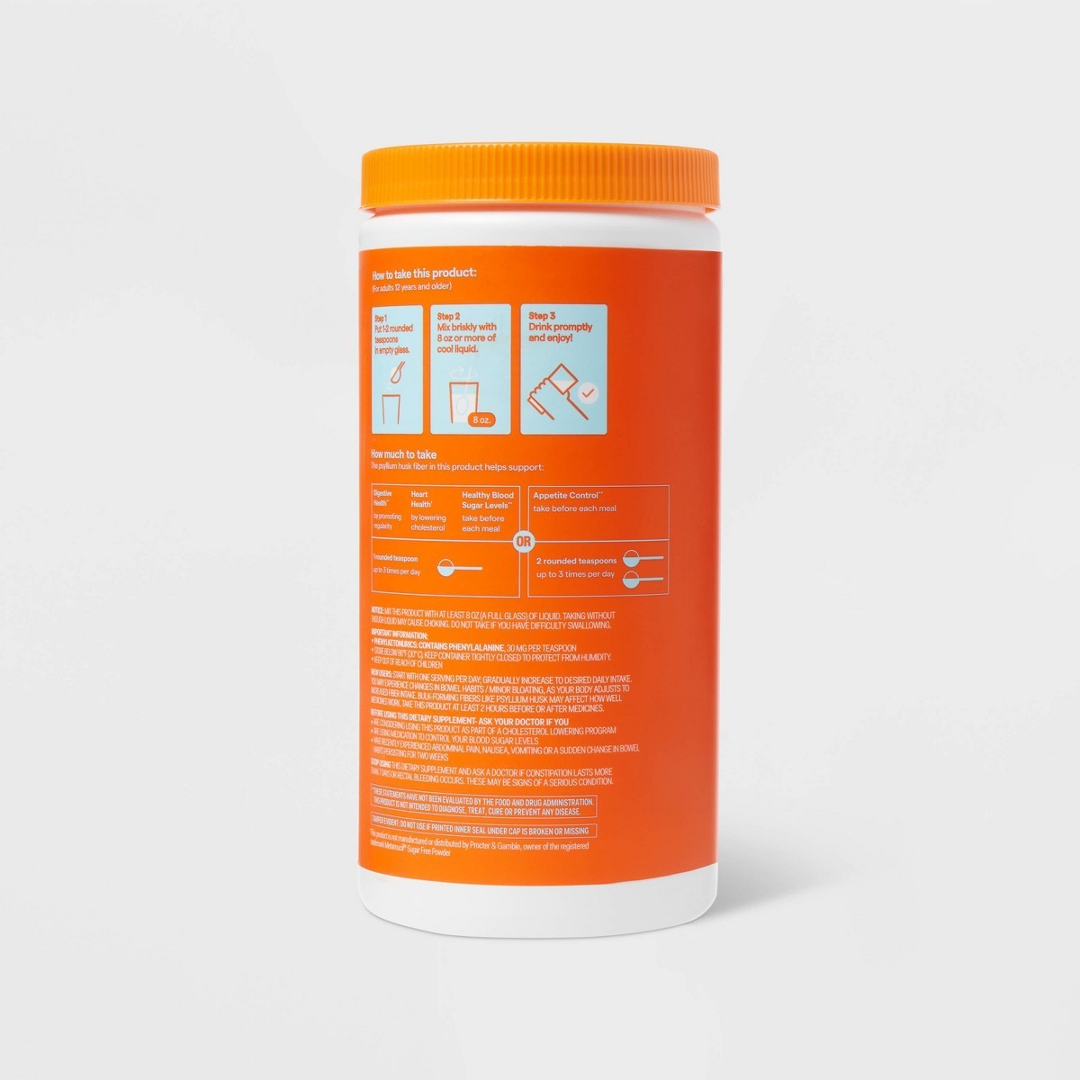 Fiber Therapy Sugar Free Supplement Powder – Smooth Orange Flavor – 23.3oz