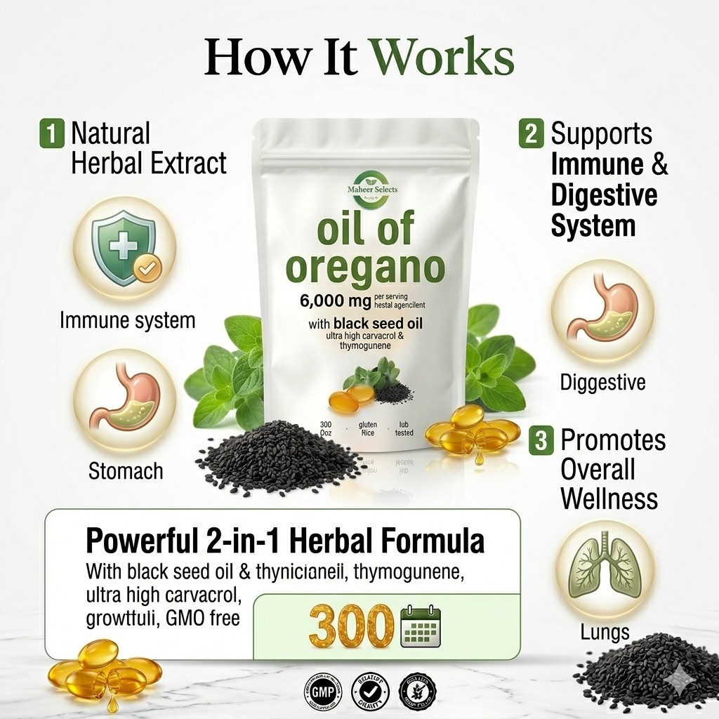 3 Pack Oil of Oregano 6000mg Black Seed Oil 900 Softgels Immune Digestive Carvac