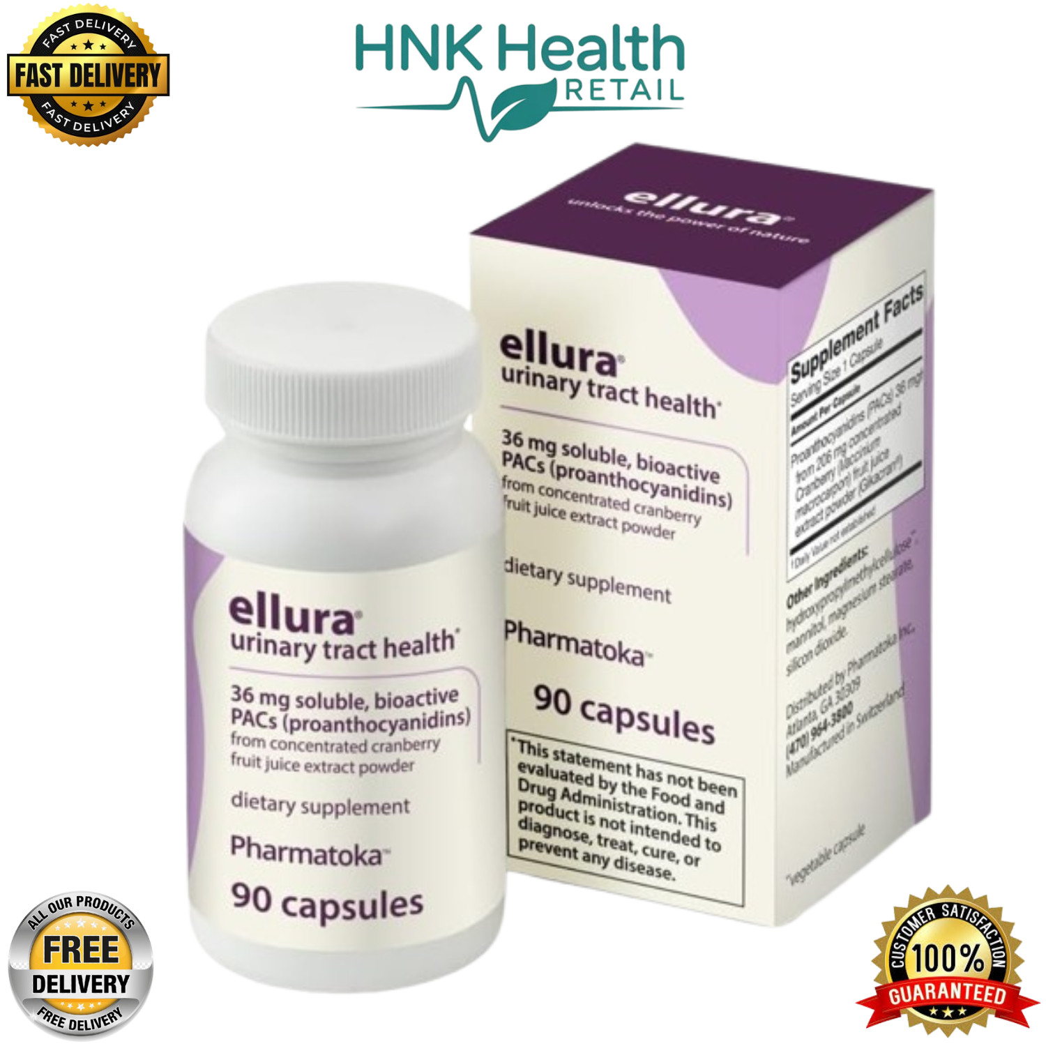 Ellura 36mg Cranberry Capsules 90ct – UTI Support Supplement – Urinary Health