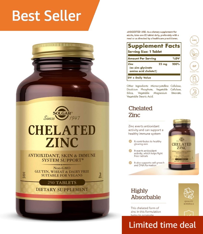 Chelated Zinc 250 Tablets – Support Immunity, Skin, and Cell Health