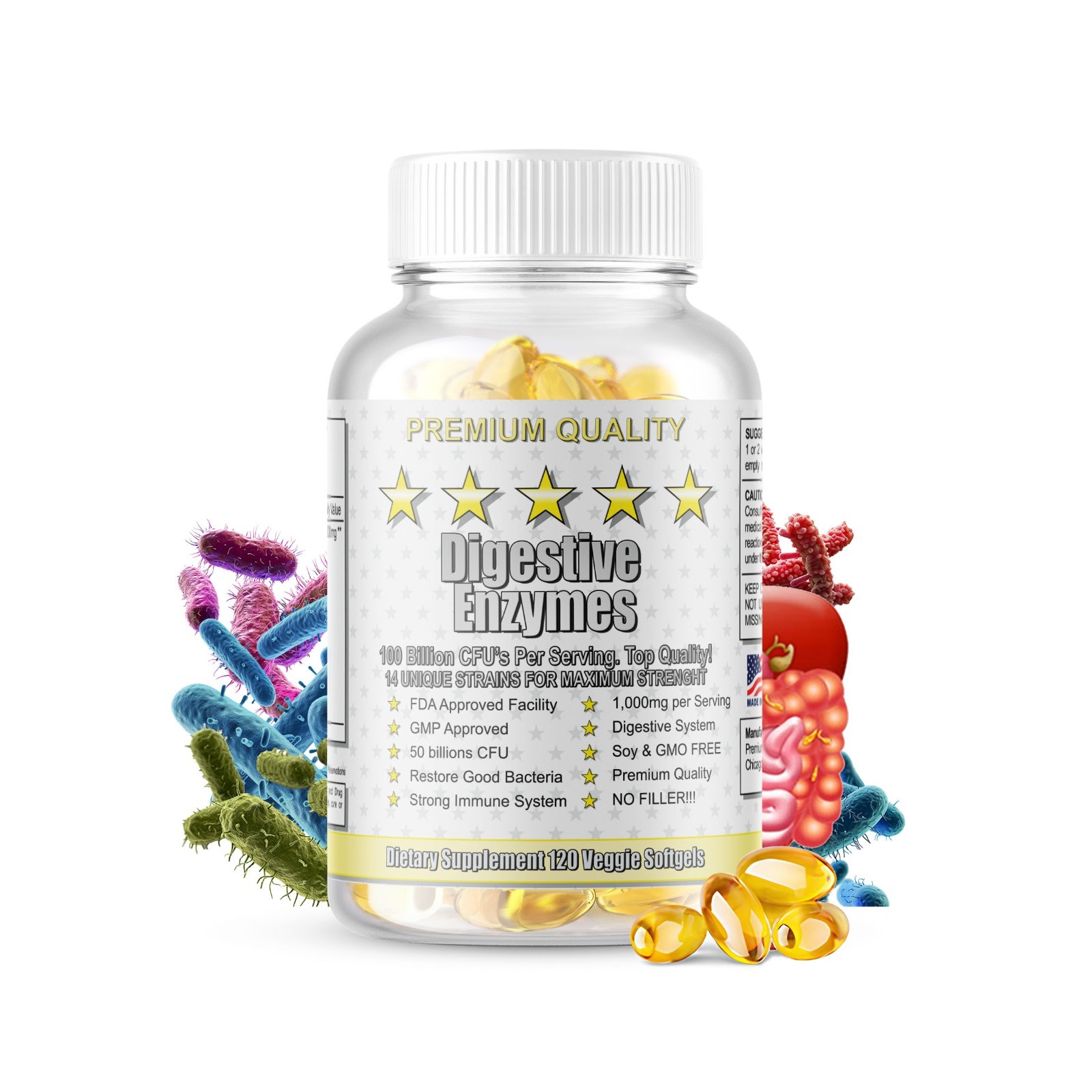 Digestive Enzymes Prebiotic & Probiotics Gas, Constipation & Bloating Relief 120