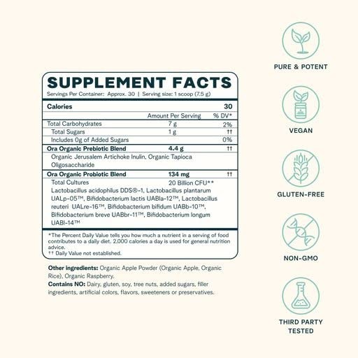 Prebiotic + probiotic powder 20B CFU 6 strains apple raspberry 30 svgs