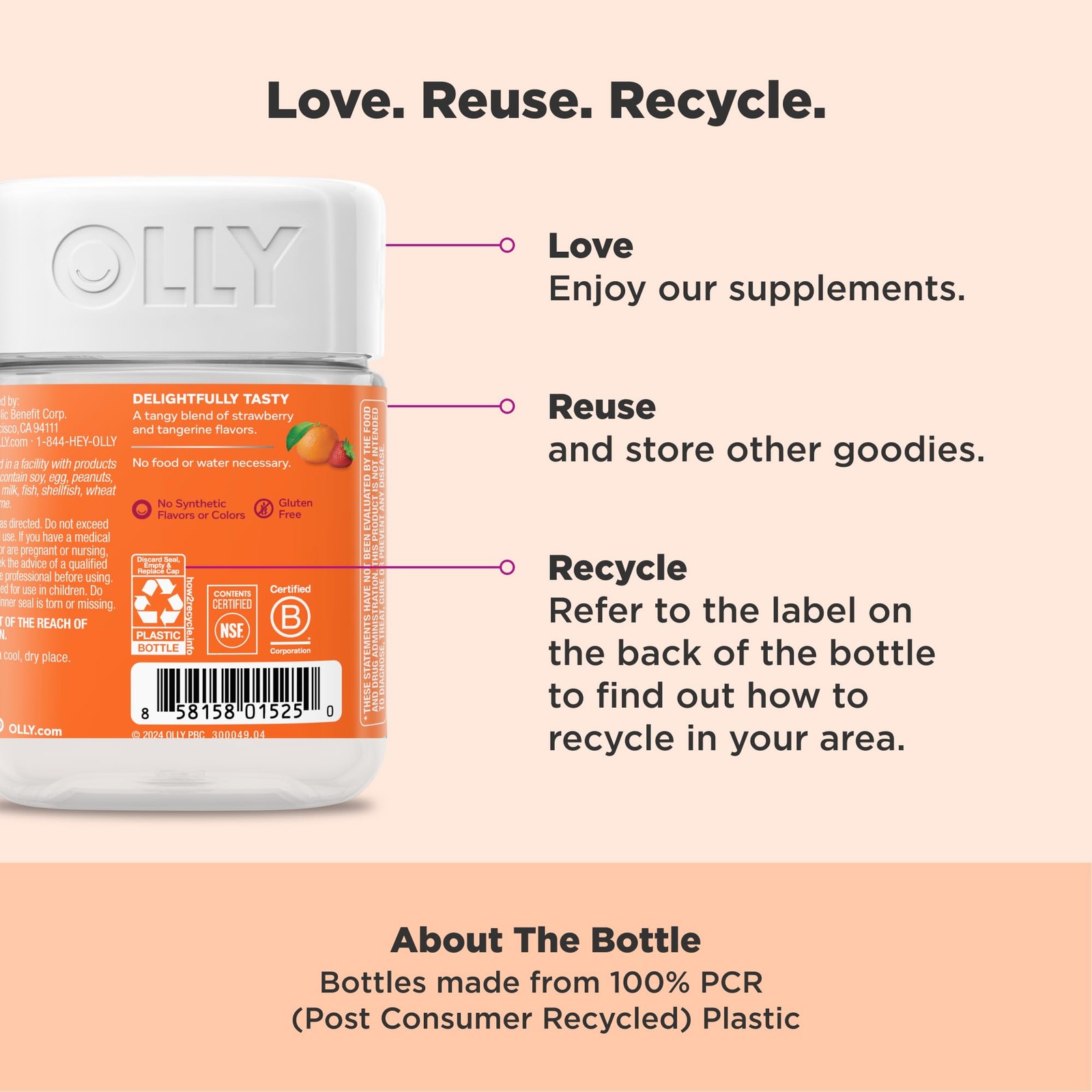 OLLY Laser Focus Gummy, Ginseng, Alpha GPC, B 36 Count (Pack of 1), Orange