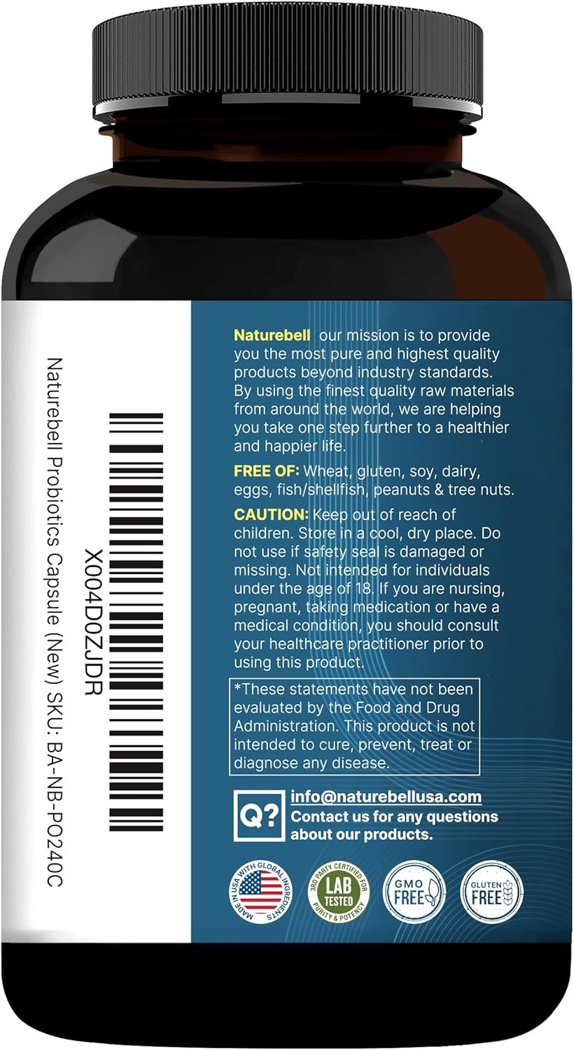 Naturebell Probiotic 200 Billion CFU – 40 Strains per Serving | 240 Veggie Capsu