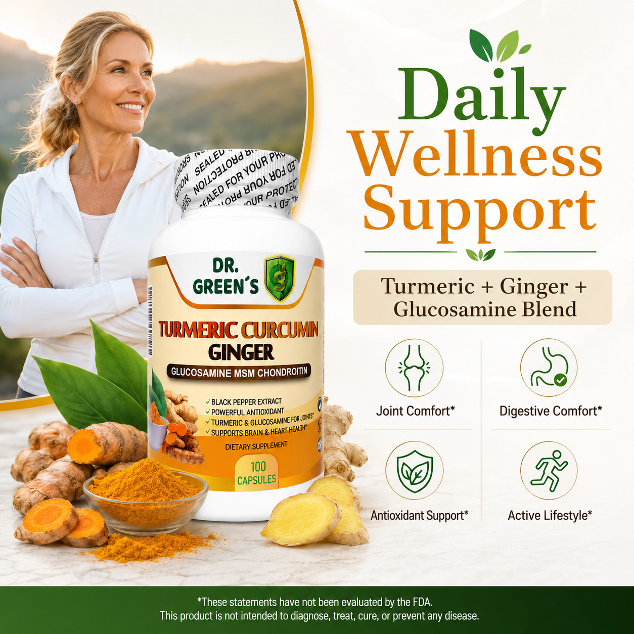 Turmeric Curcumin Piperin Biopterin 2600mg High Absorption Triple Strength 100