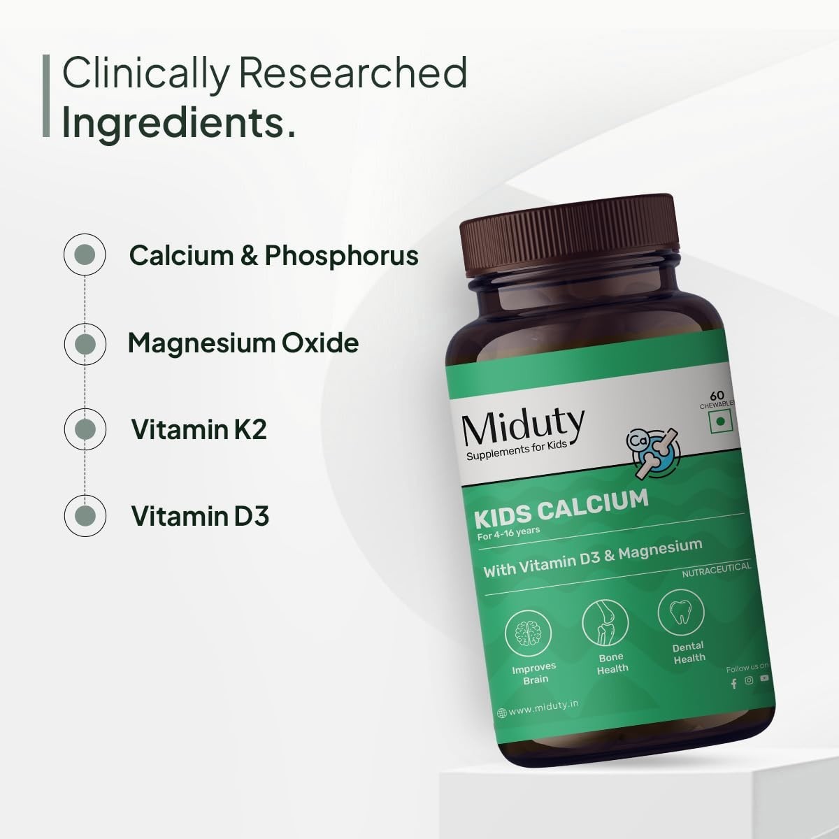 3x Midu.ty Kids Calcium D3 K2 Magnesium 60 Chewables
