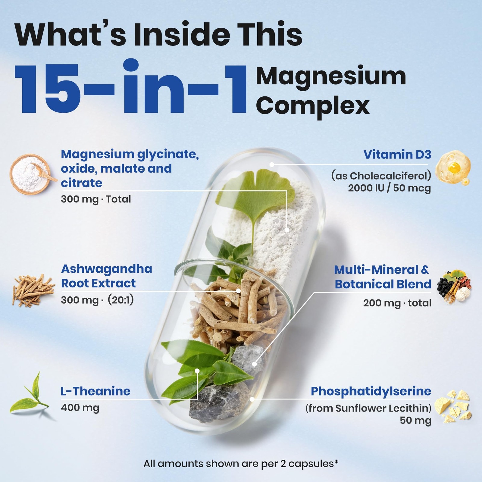 DeepCalm 15in1 Magnesium Complex for Women & Men, Magnesium Supplement, Sleep…