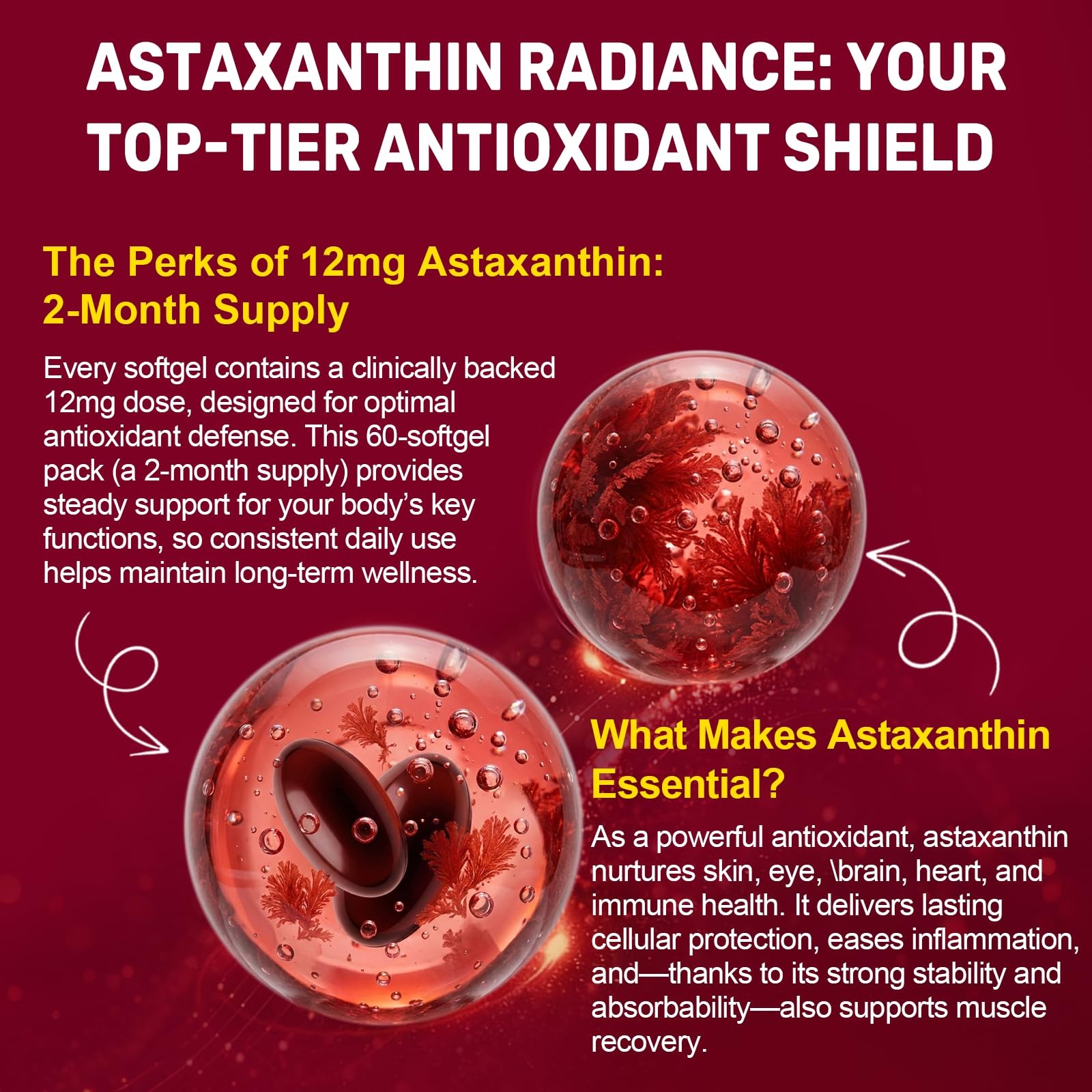 Astaxanthin 12mg with MCT Oil, 60/120 Softgels 60 Count (Pack of 1)