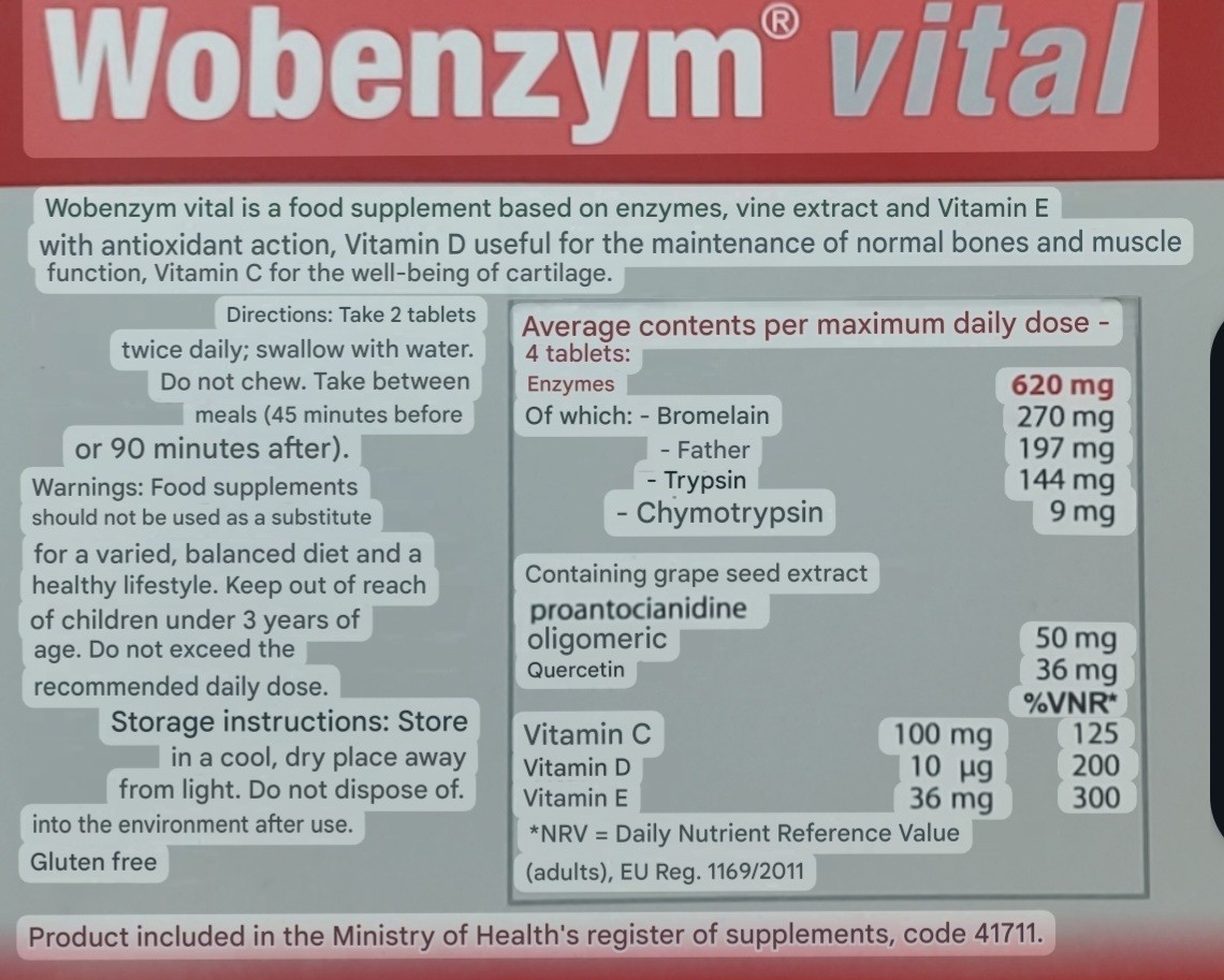 Wobenzym Vital Joint & Immune Support Enzyme/Vitamin Combo 120 Tabs Exp 11/26