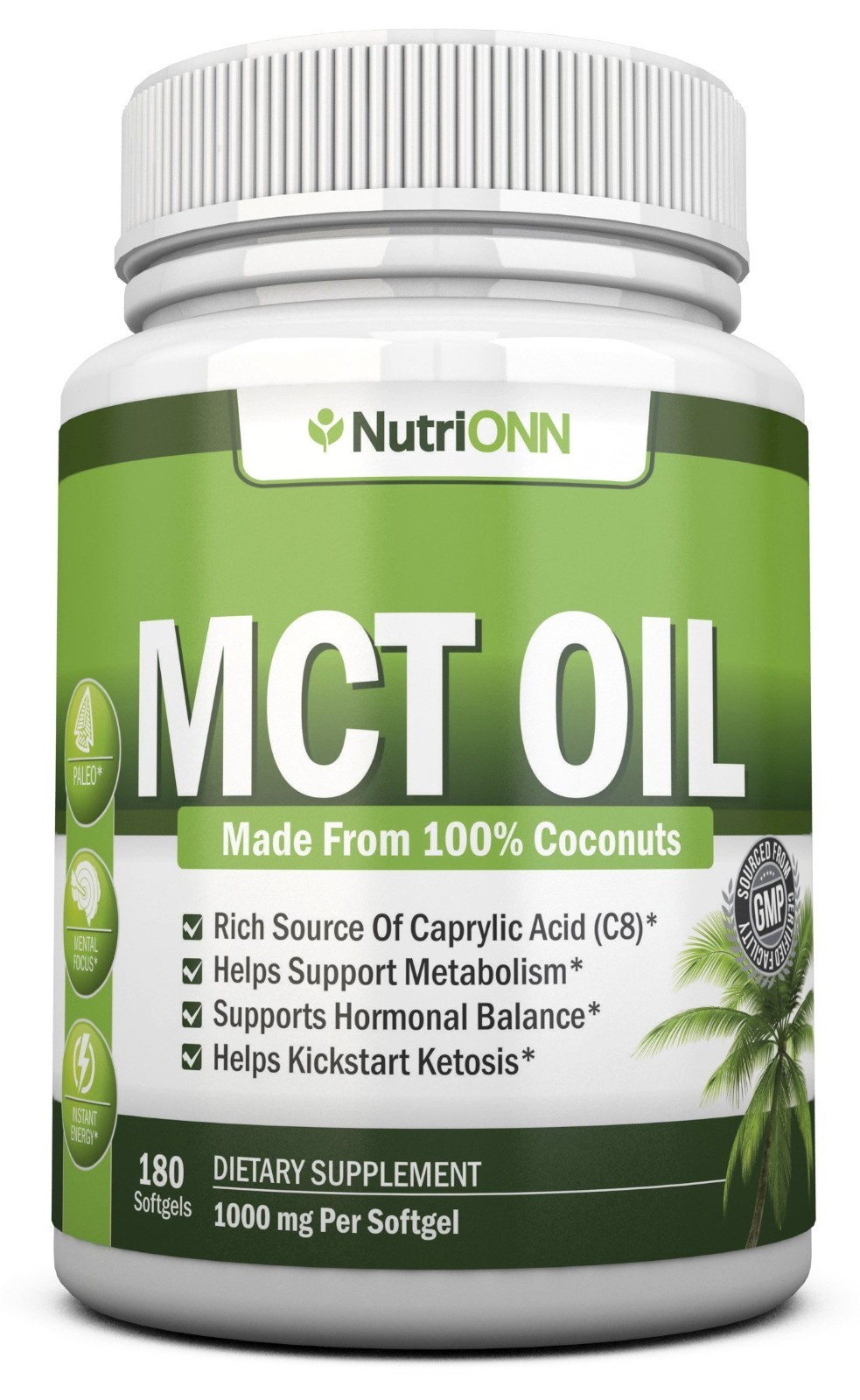 MCT Oil 3000mg – 180 Softgels – Organic Coconut, Non-GMO, Cold Pressed, Paleo –