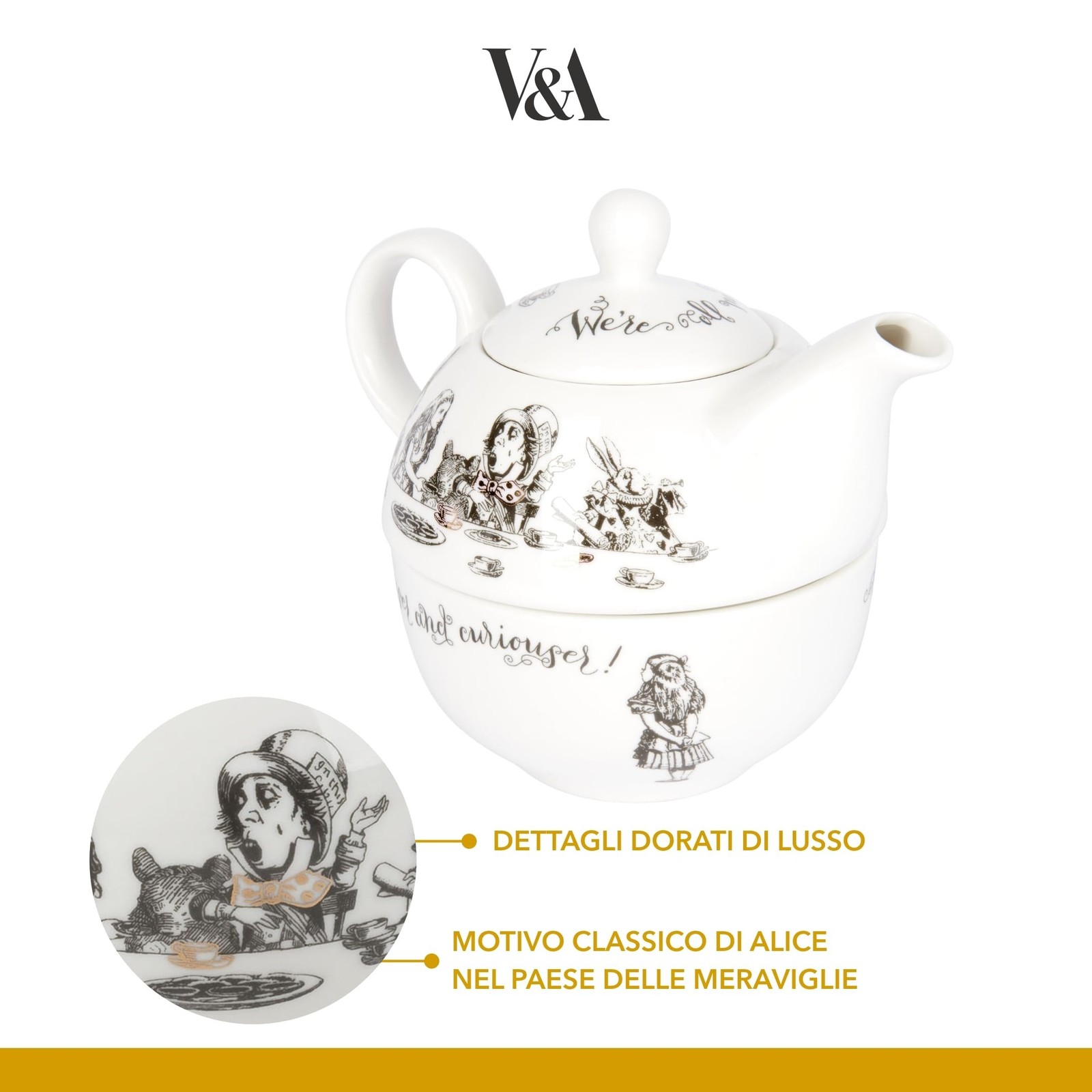 V&A Alice in Wonderland Teapot and Cup Set For 1 in Gift Box, Fine China Tea …