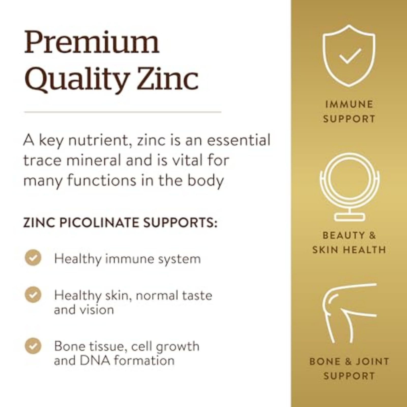 Solgar Zinc Picolinate 22 mg Tablets 100 Count Immune Support Vegan Non GMO