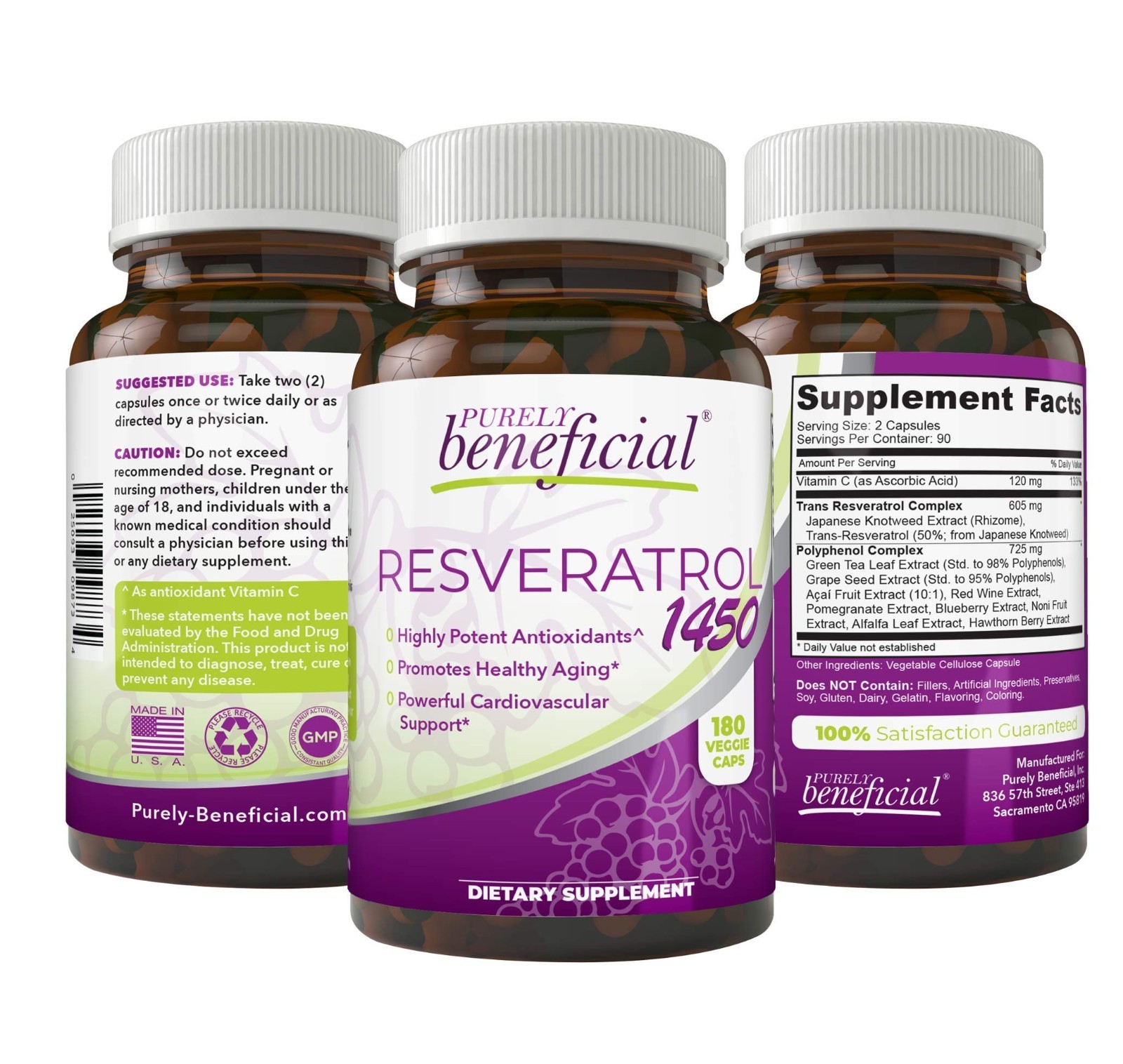 High-Potency Resveratrol 1450mg – 90-Day Supply, Antioxidant Support, Anti-Aging