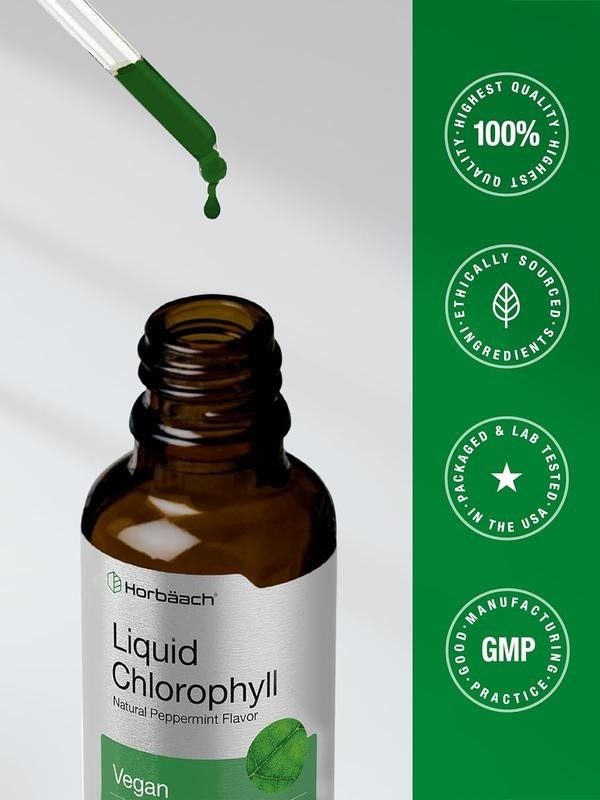 Non-GMO, Liquid Chlorophyll Drops 2 oz by Horbaach, Natural Peppermint Flavor