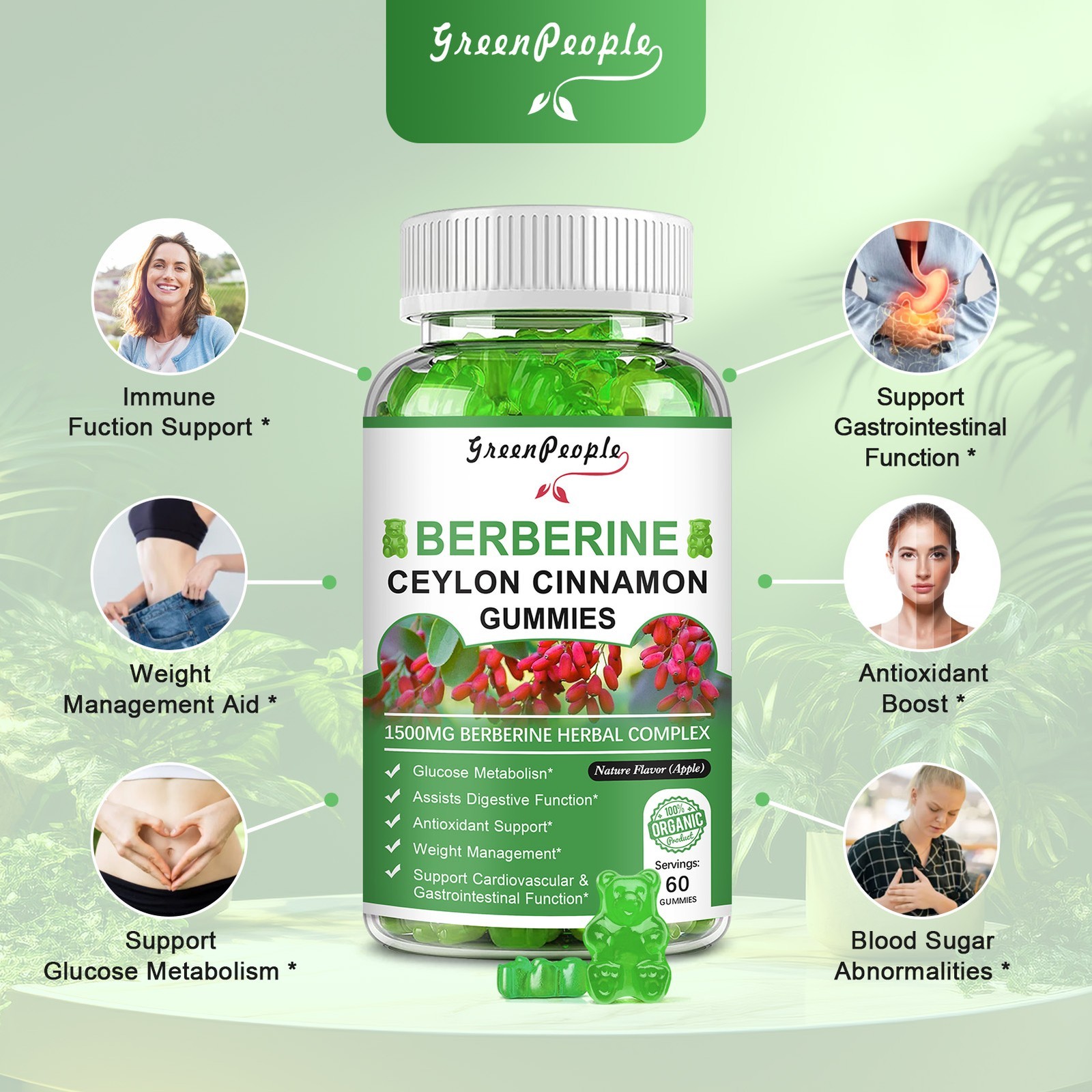 Berberine HCl with Ceylon Cinnamon & Chromium Gummies – Blood Sugar Support