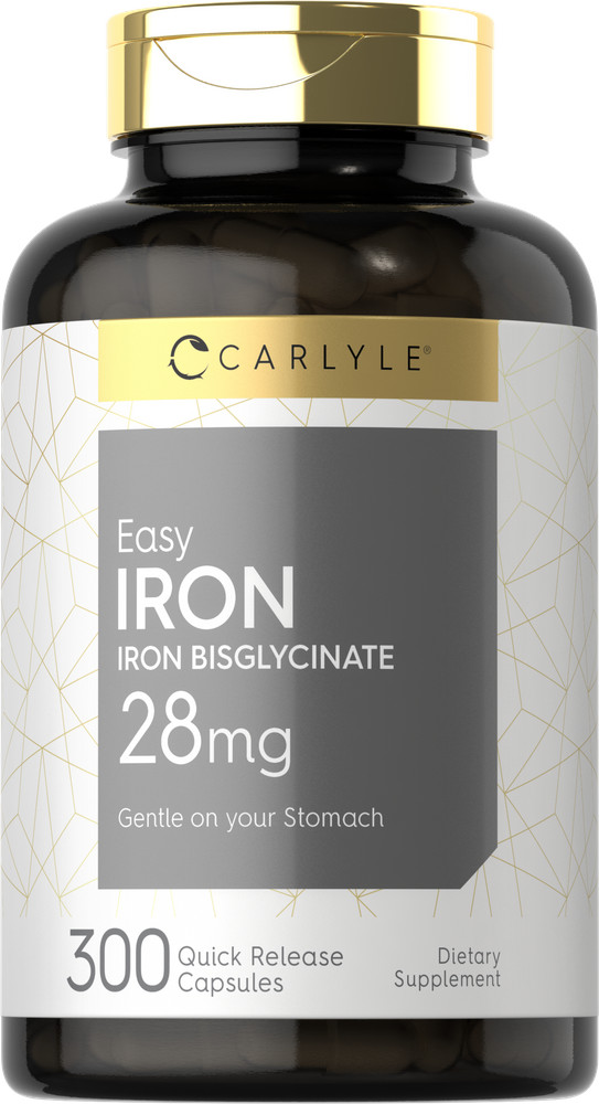 Easy Iron | 28 mg | 300 Capsules | Non-GMO | Gentle On Your Stomach | by Carlyle
