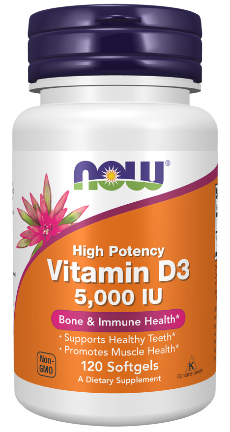 NOW FOODS High Potency Vitamin D-3, 5000 IU, 120 Softgels – Exp. 11/2026