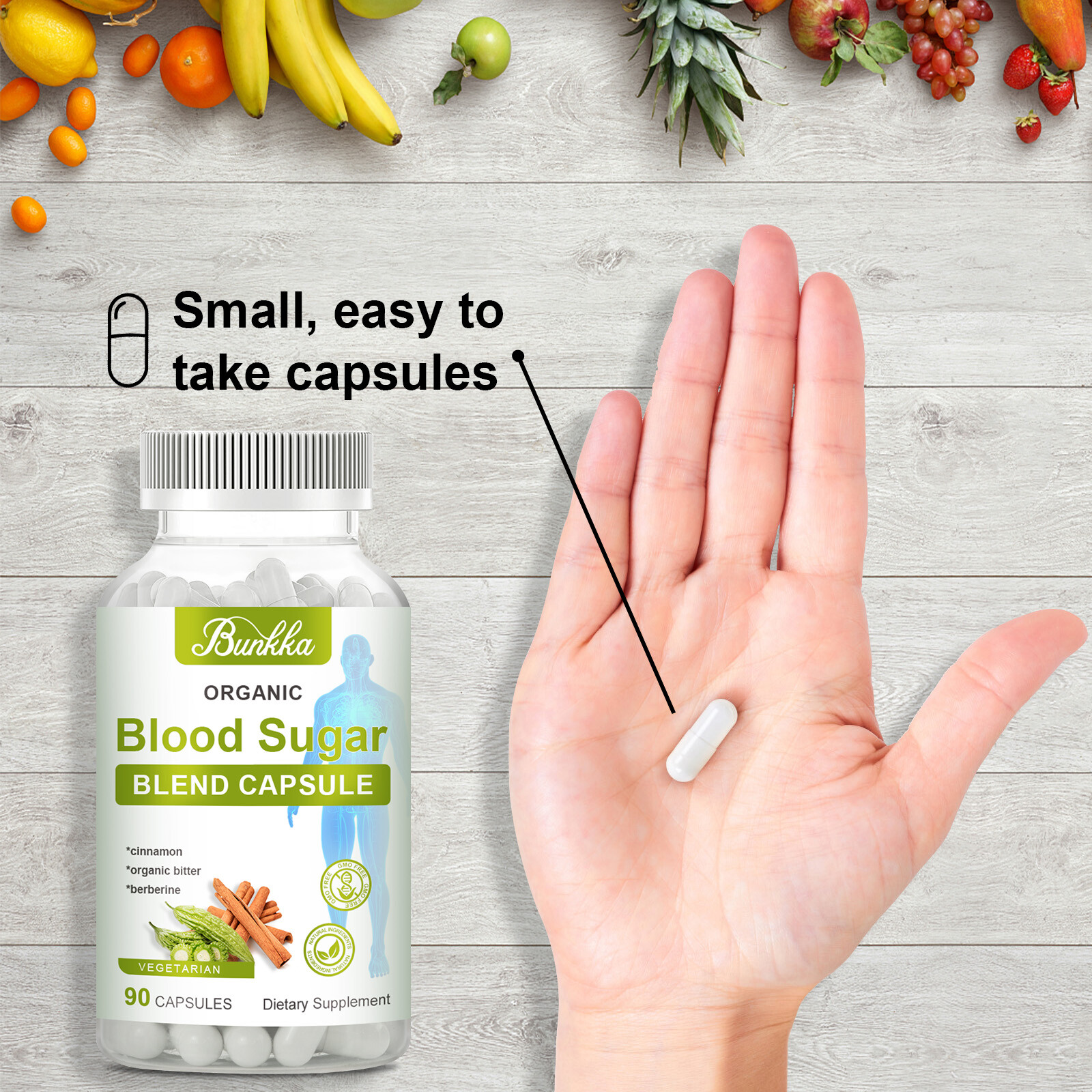 Blood Sugar Supplement with Cinnamon Berberine Organic Bitter Capsules 90 Pills