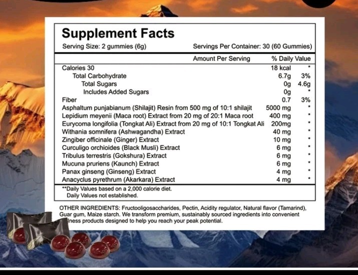5000mg Himalayan Shilajit Gummies Ashwagandha Fulvic Acid 60ct + (2) Preform Man