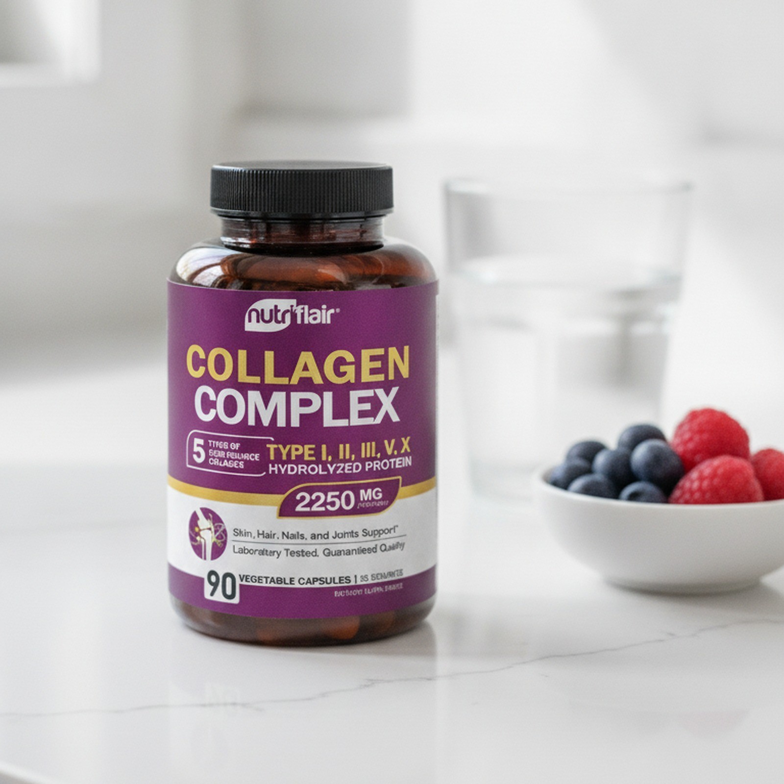 Multi Collagen Peptides Supplement 2250Mg with Types I II III V X