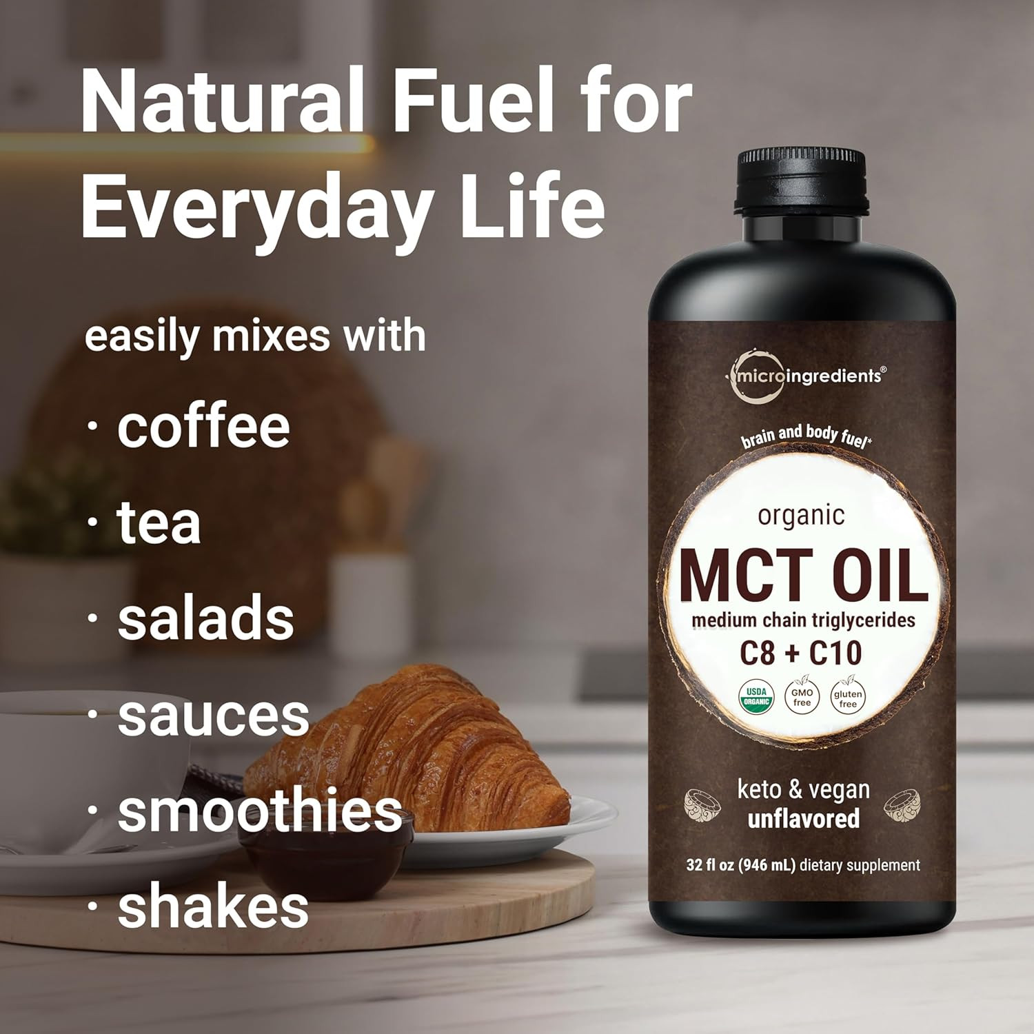 MCT Oil Organic, 32 Fl Oz | C8 + C10 from 100% Virgin Coconut | Natural Fuel …