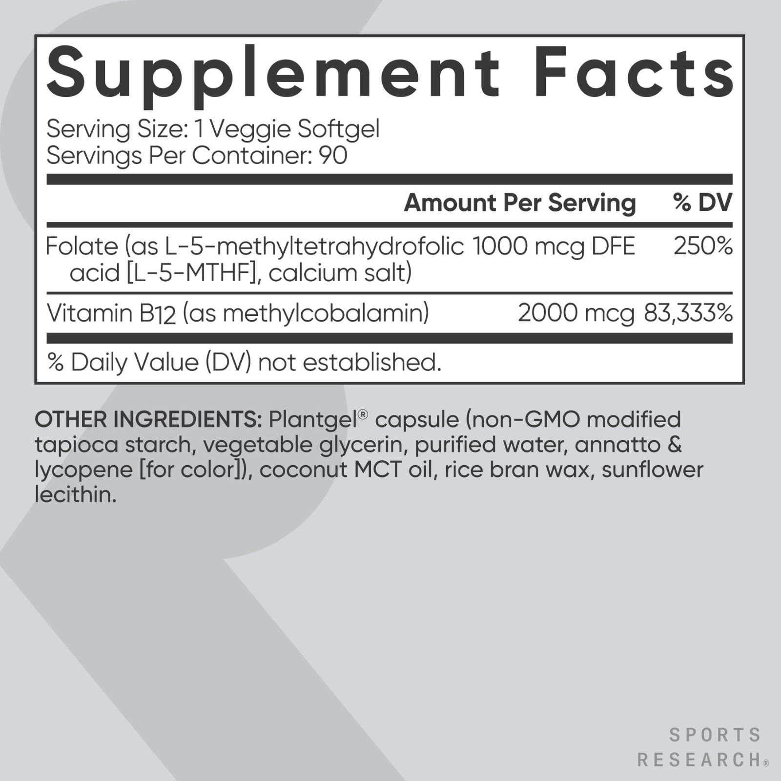 Methyl Folate & B12 1000 mcg + 2000 mcg for Energy Support – Vegan, Non-GMO, 90