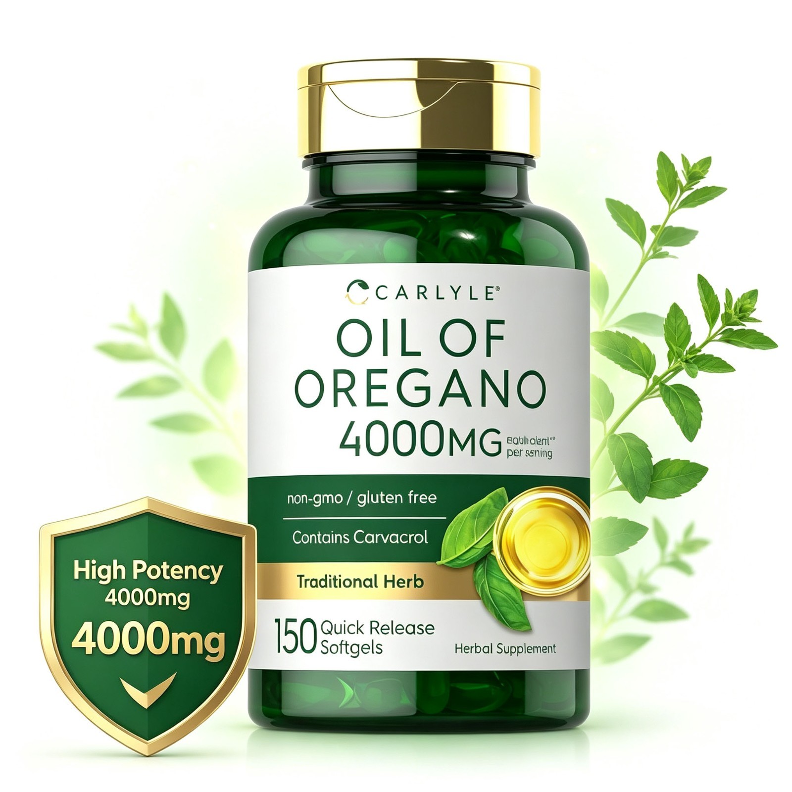 Oregano Oil 4000mg Equivalent Immune Support Carvacrol 150 Softgels Non-GMO