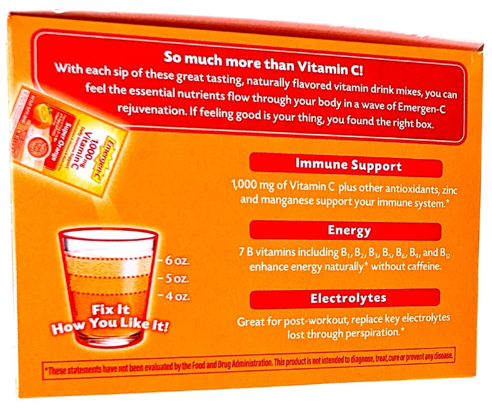 Emergen-C Crystals Orange Cherry 1000mg Vitamin C 120 Count