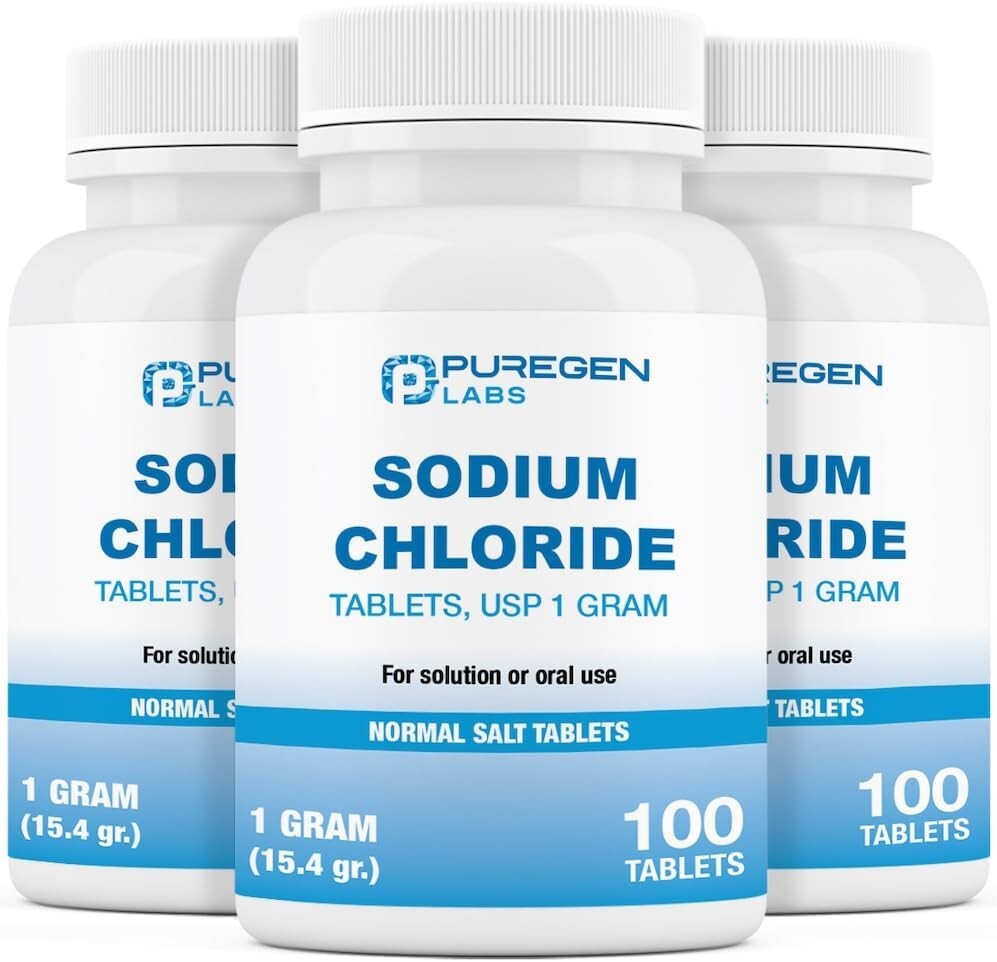 Puregen Sodium Chloride Tablets Normal Salt 1 GM (1000 mg) 100 Tablets Pack of 3