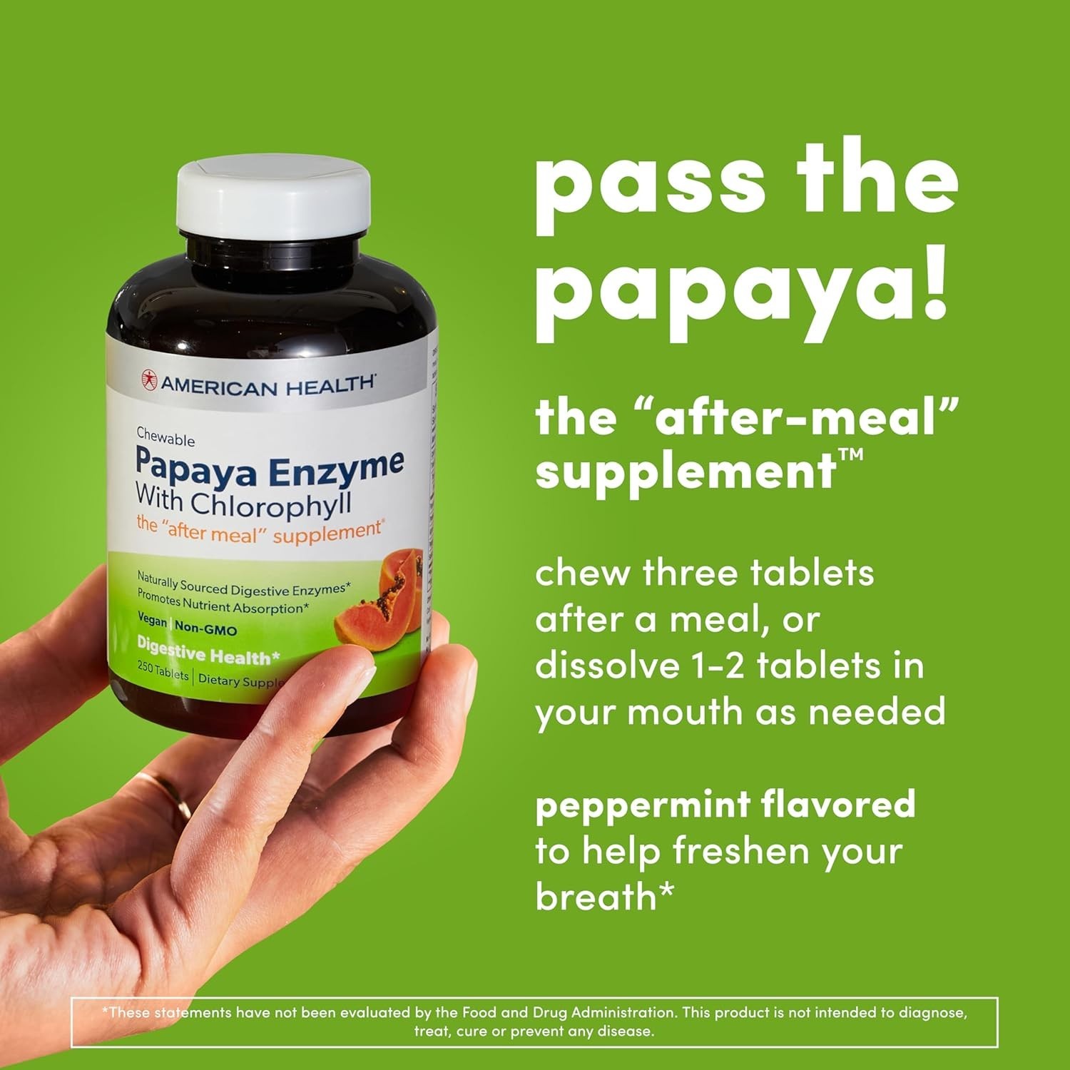Digestive Support with Papaya Enzyme & Chlorophyll – 600 Count Chewable Tablets