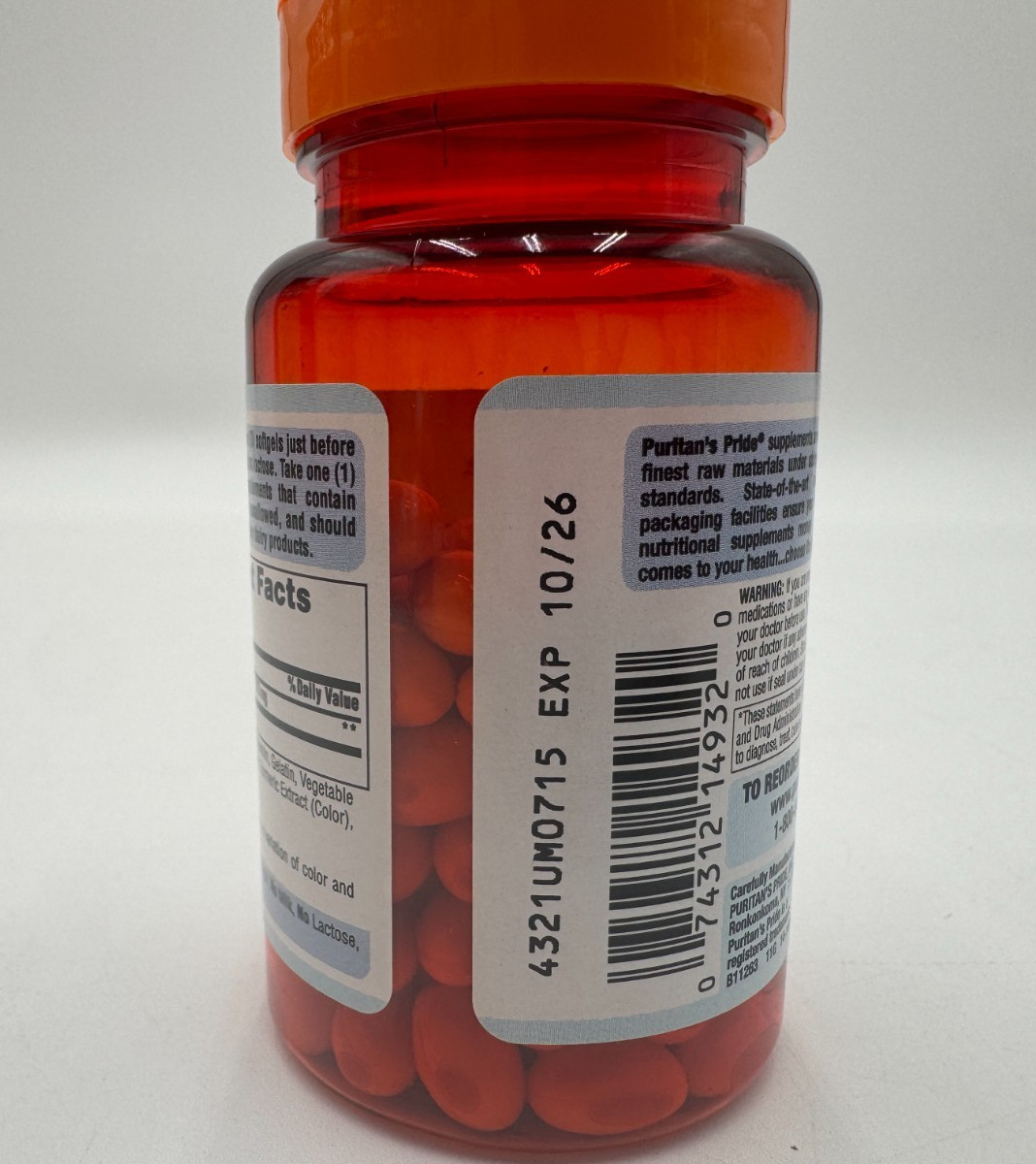 Puritan’s Pride Lactase Enzyme 125 mg, 120 Softgels, EXP: 10/26