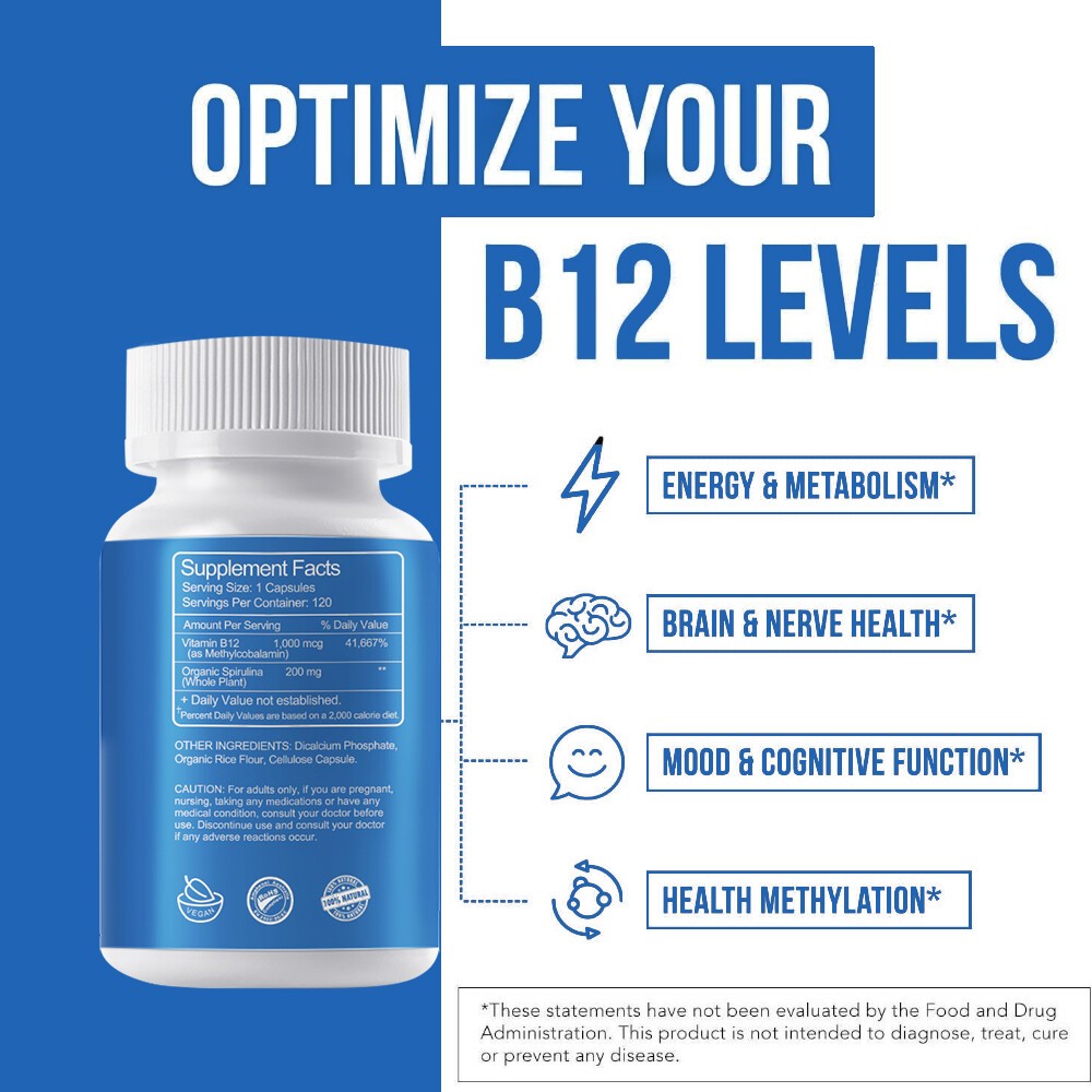 Amer Don Vitamin B12 (Methylcobalamin) 1000mcg, 120 Capsules – Vegetarian Caps