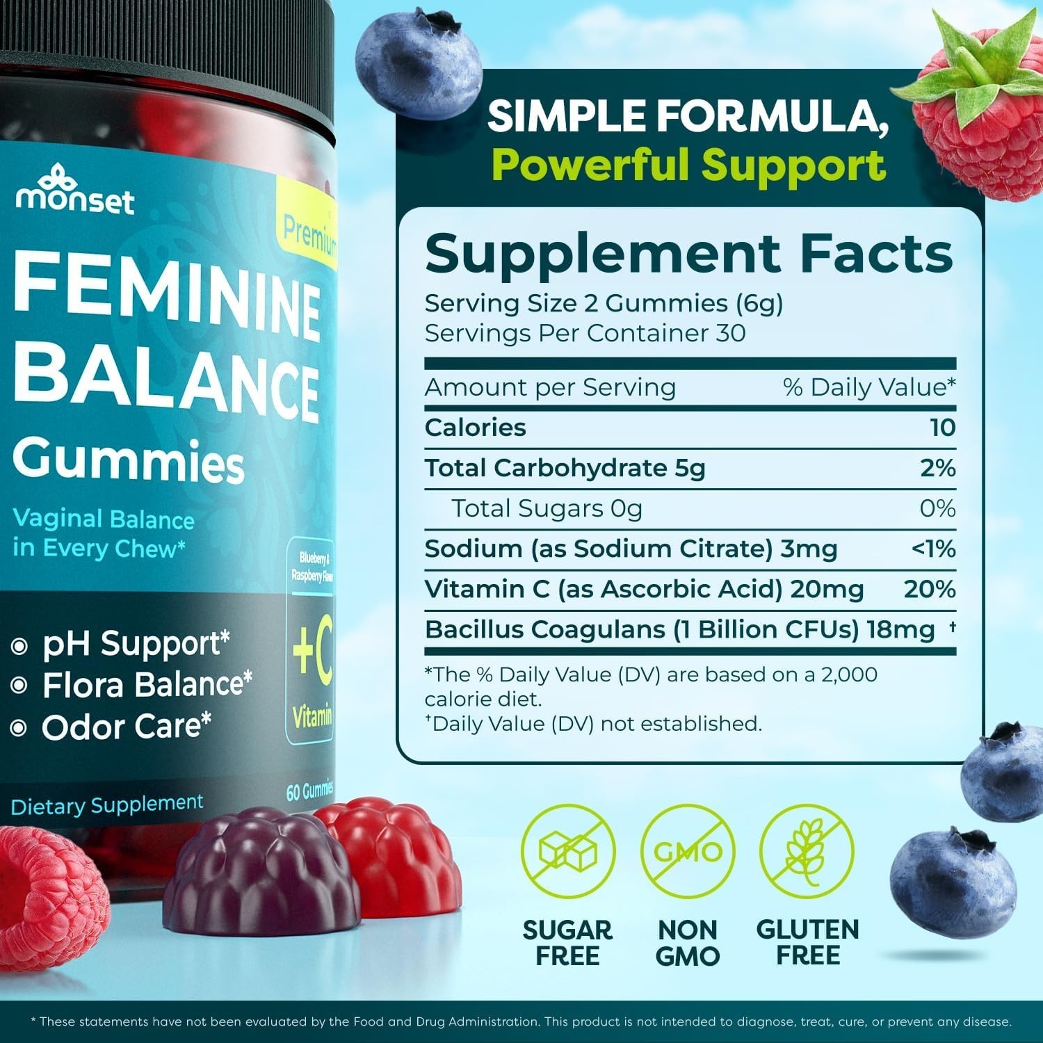 Vaginal Probiotics for Women, Feminine Balance pH Gummies 60ct/1bag
