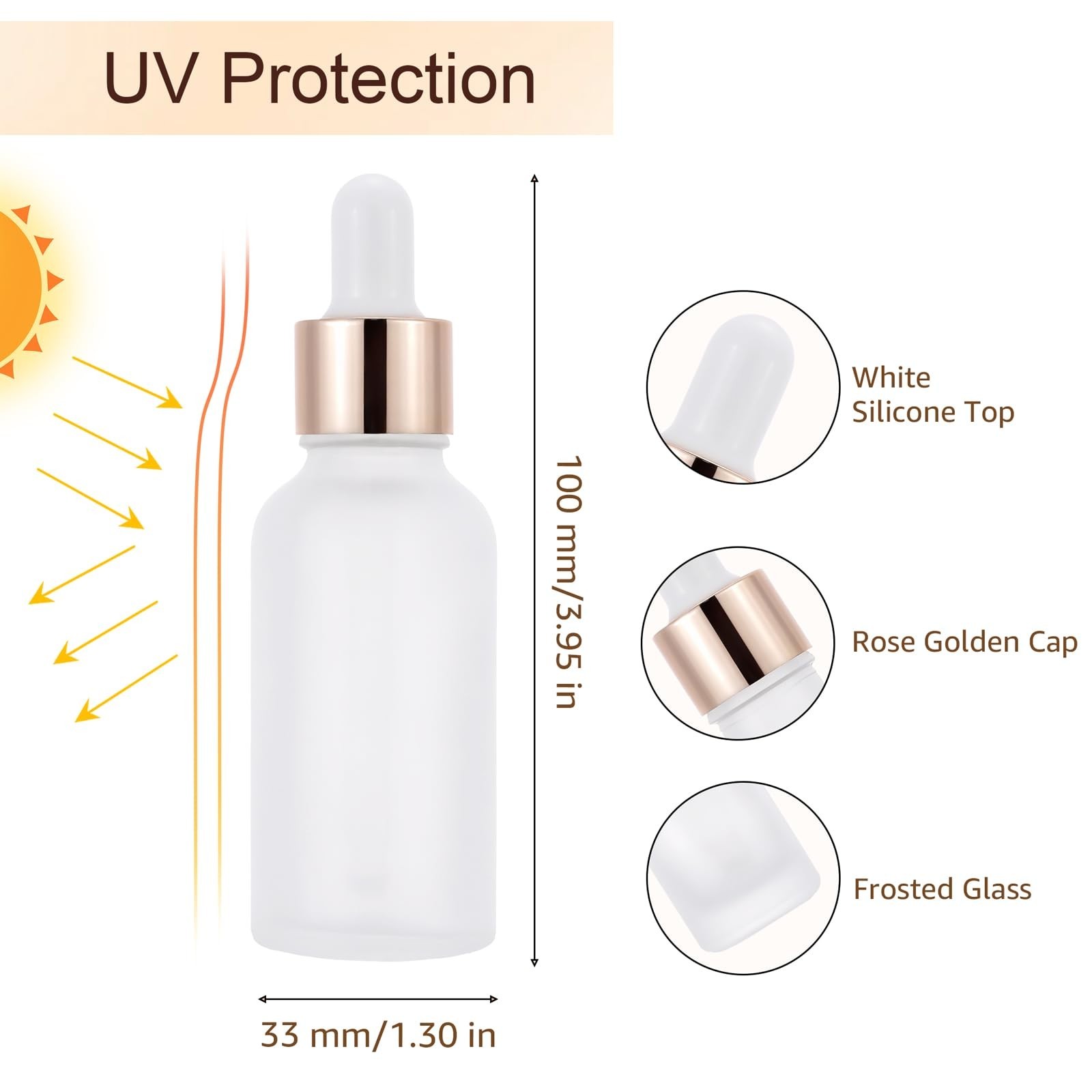 30 Pack 30ml Frosted Glass Sample Dropper Bottles, Rose Golden Caps | 1oz Eye…