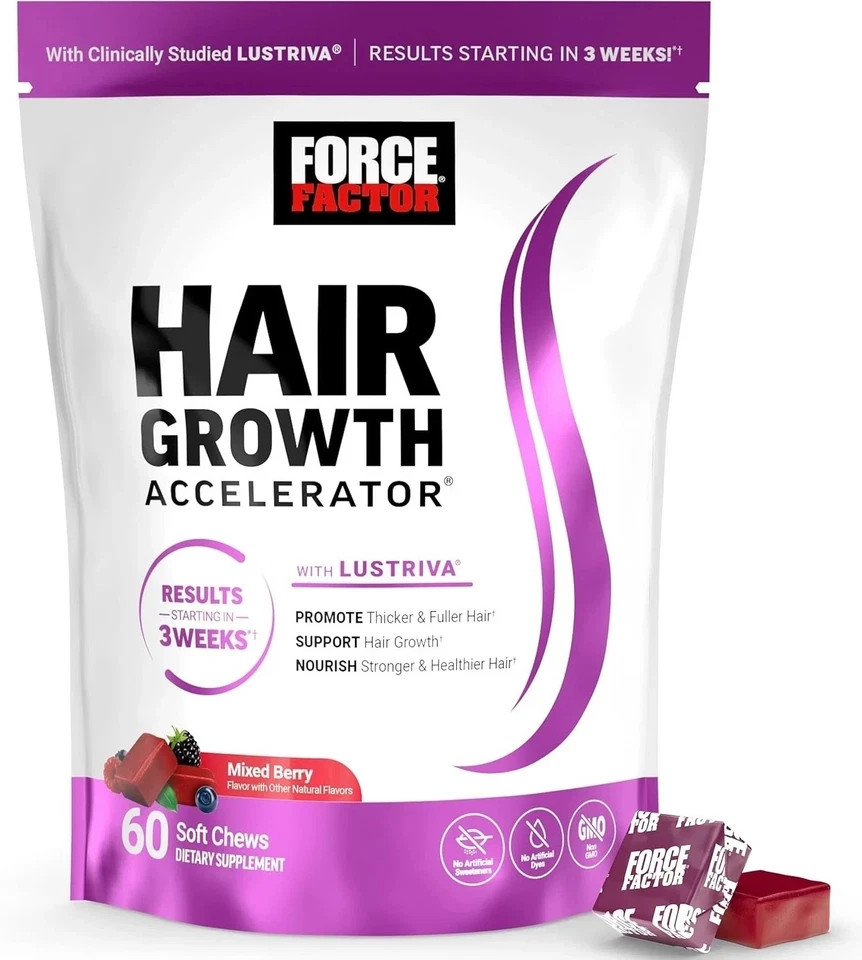 Force Factor Hair Growth Chews | Clinically Studied Formula, 60ct Mixed Berry