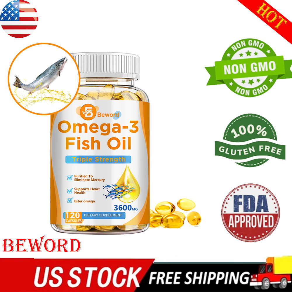 3x Strength EPA & DHA Omega 3 Fish Oil 3600mg, Highest Potency, 4 × 120 Softgels