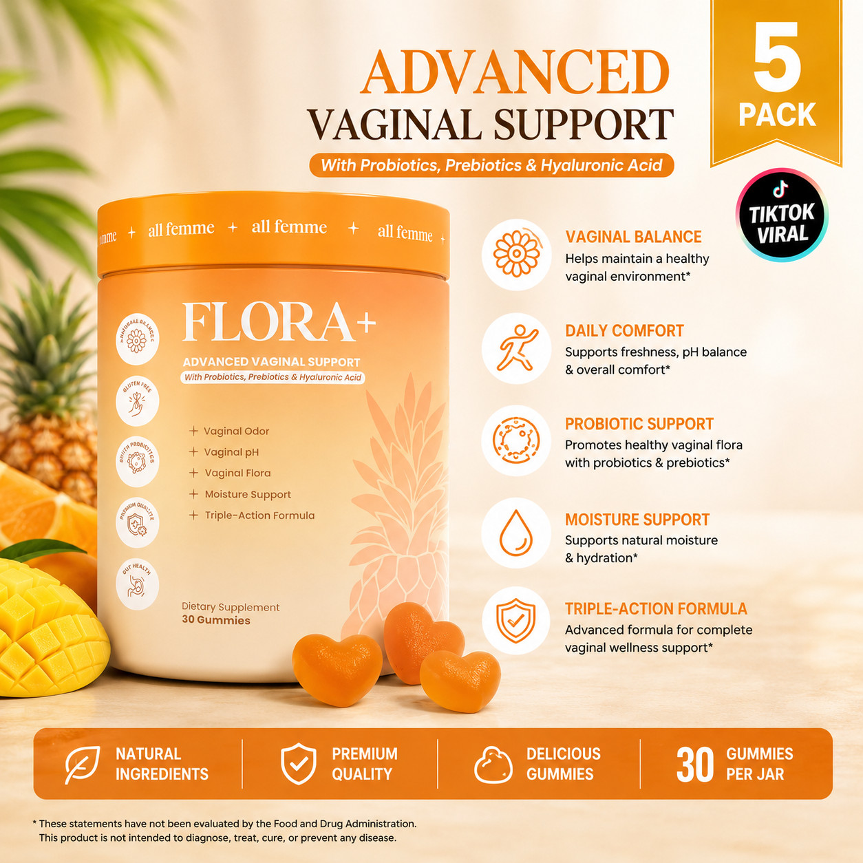 Flora Women Vaginal Probiotic Gummies pH Balance Odor 150ct (Pack of 5) EXP 2028