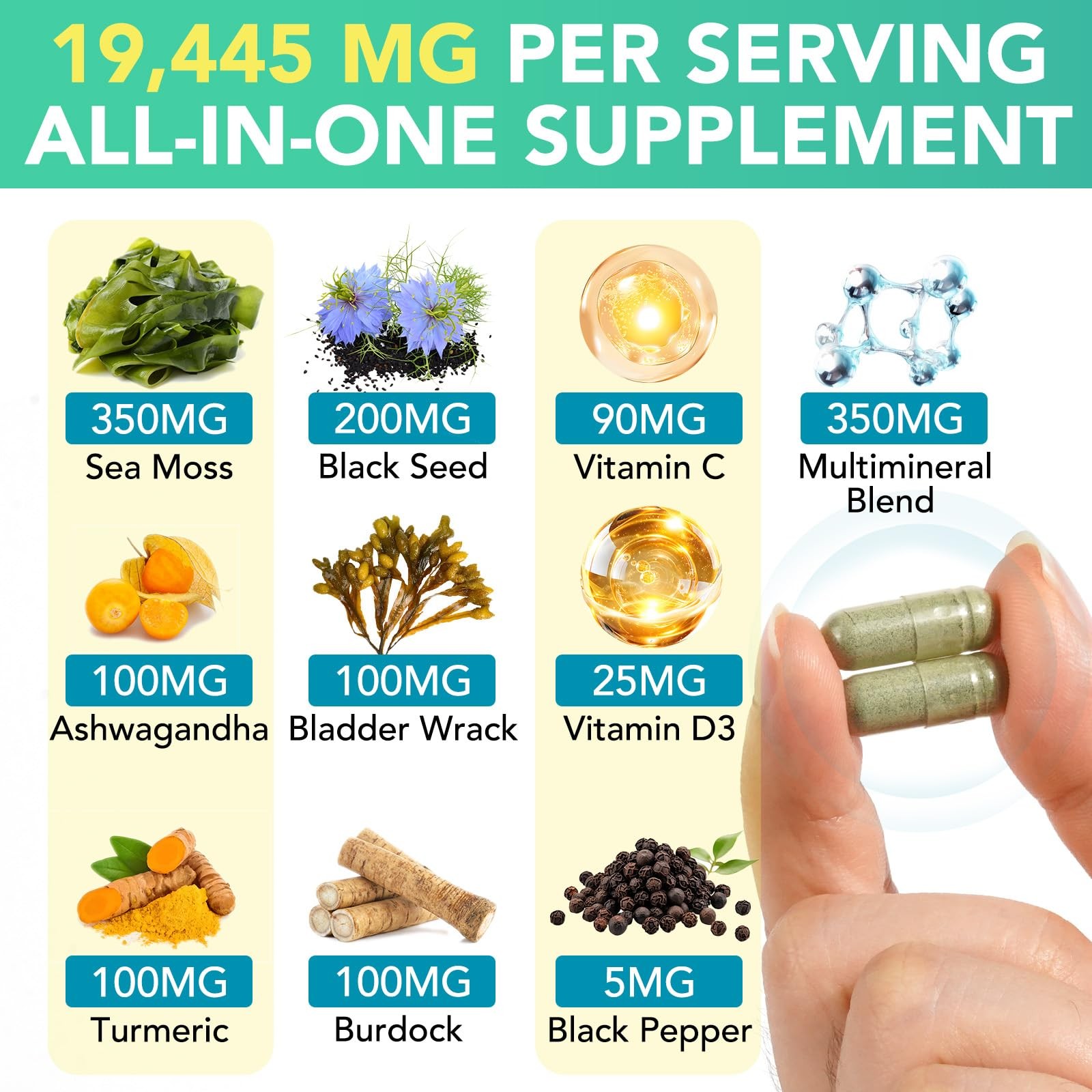 Huyehf Sea Moss Black Seed Oil Ashwagandha Ginger Sea Moss Capsule Supplement