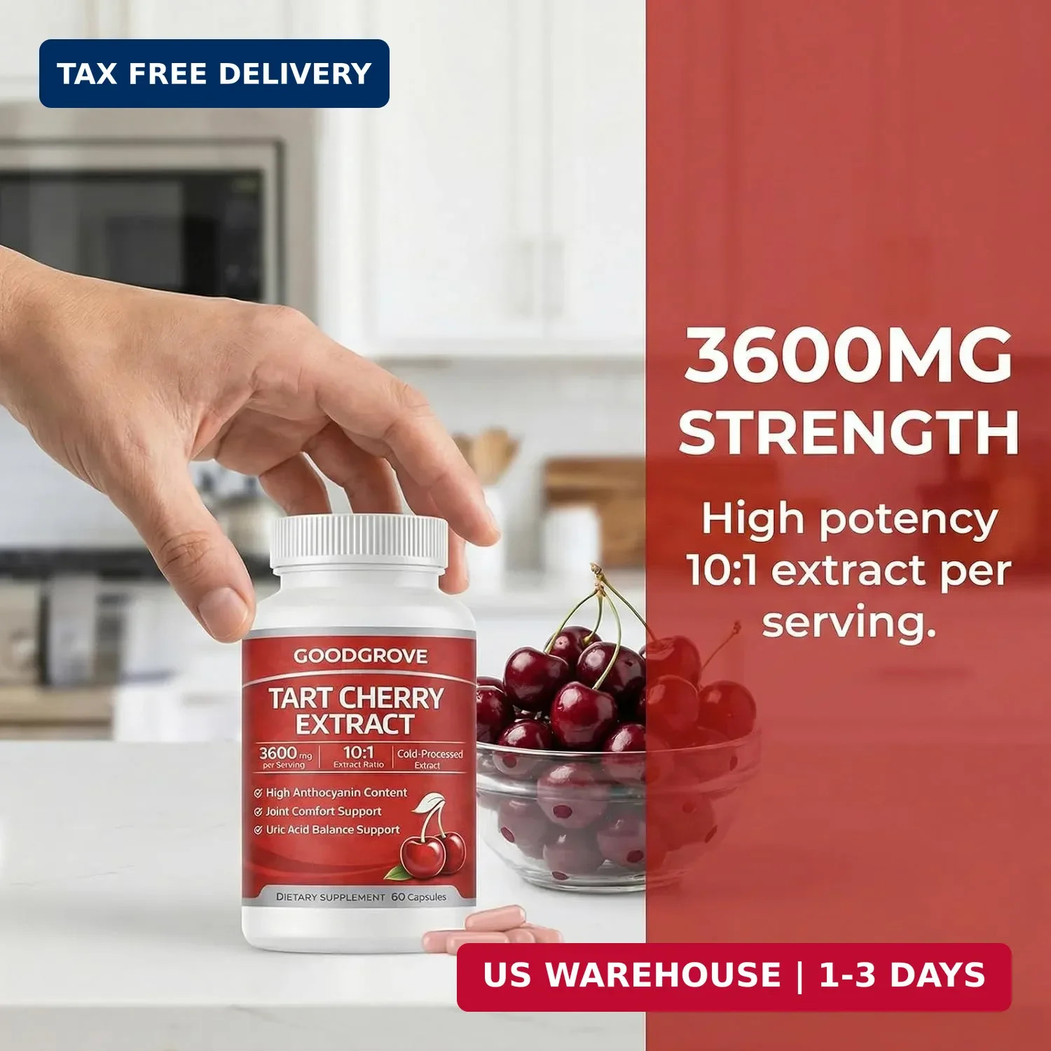 Tart Cherry Extract Capsules 3600mg Joint Support Supplement 60 Count Pack