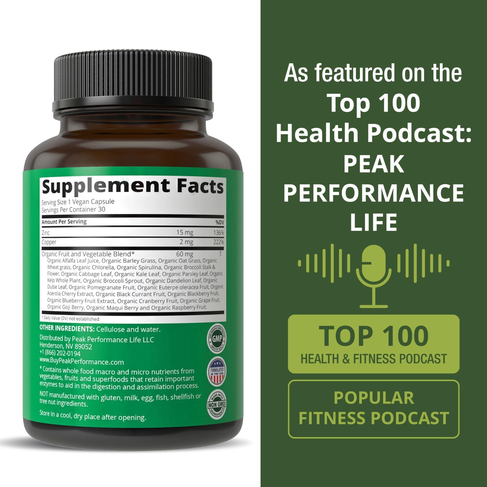 Zinc & Copper Capsules with 25+ Whole Food Veggies & Fruits | Immune Support Sup