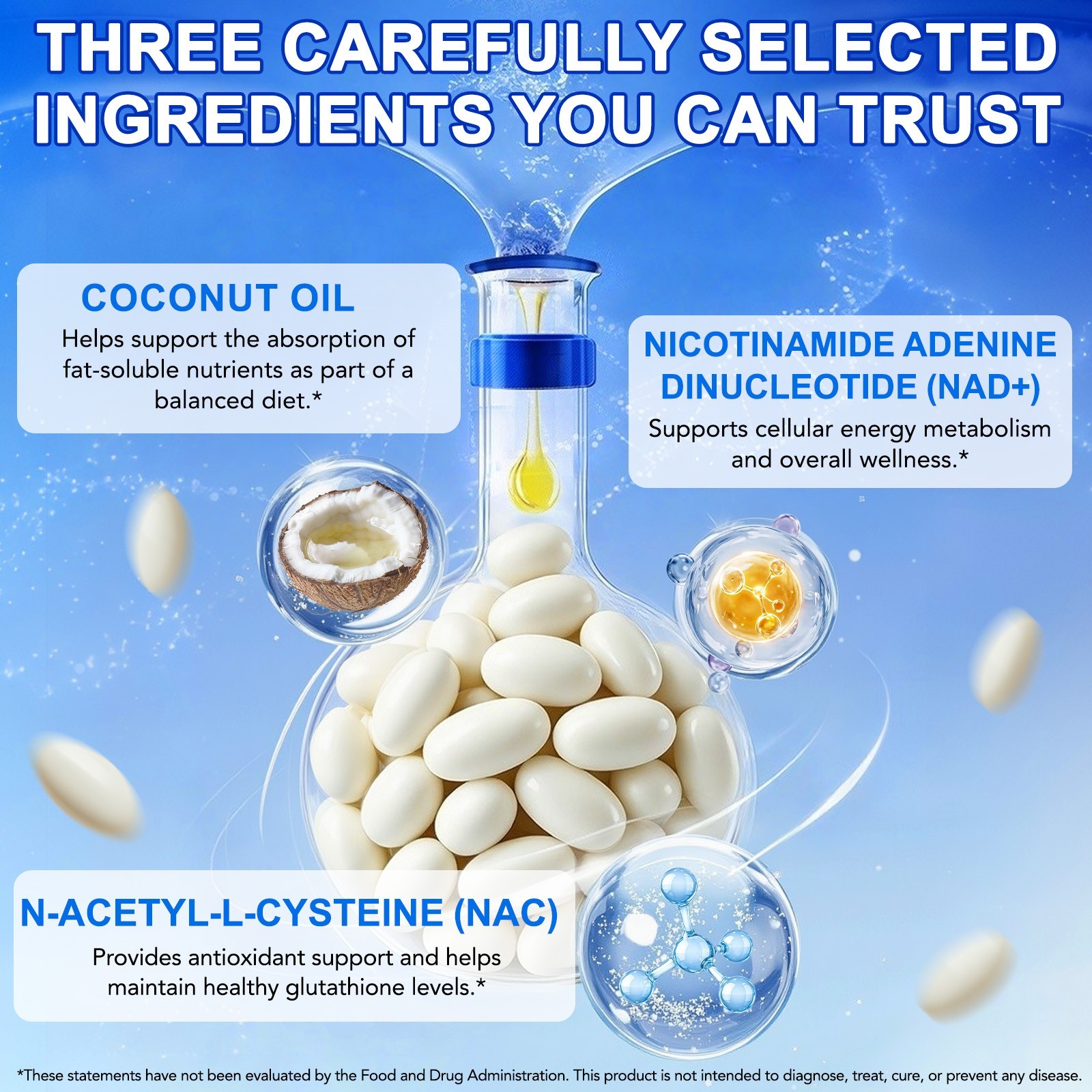 NAC 600mg with NAD+ Daily Complex, N-Acetyl Cysteine Supplement Capsules, Antiox