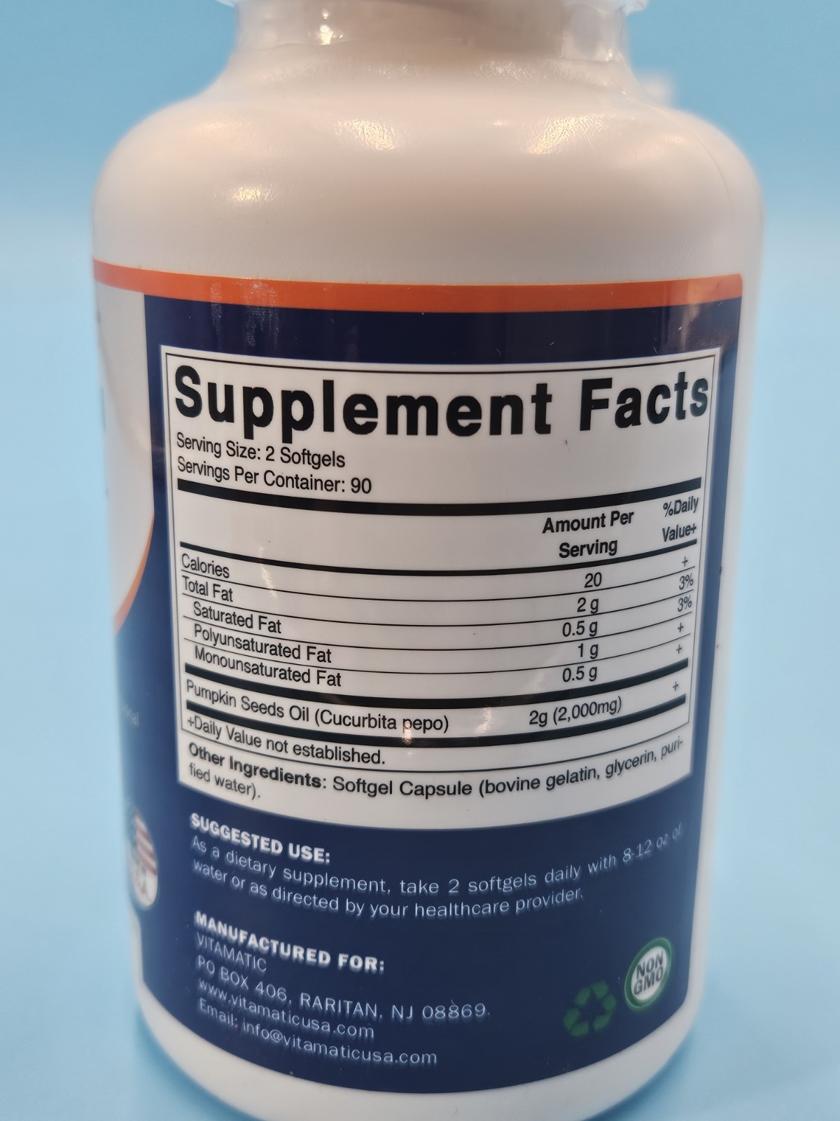 2 Pack -Vitamatic Pumpkin Seed Oil 2000mg Softgel Capsules/serving 360 Softgels