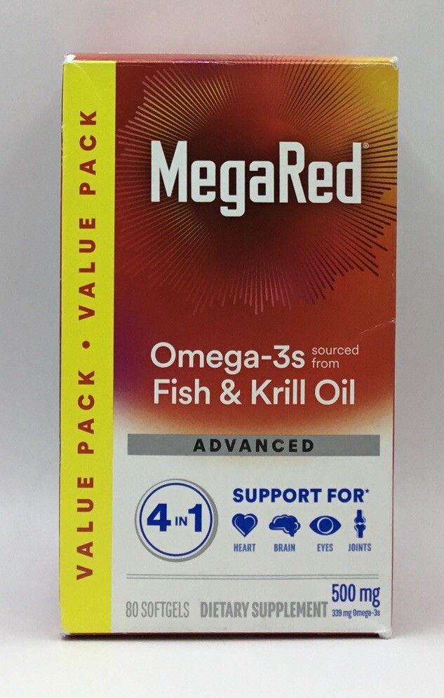 Schiff MegaRed Advanced 4 in 1 Krill Oil 500mg 80 Softgels Exp 2/27 IMPERFECT BX