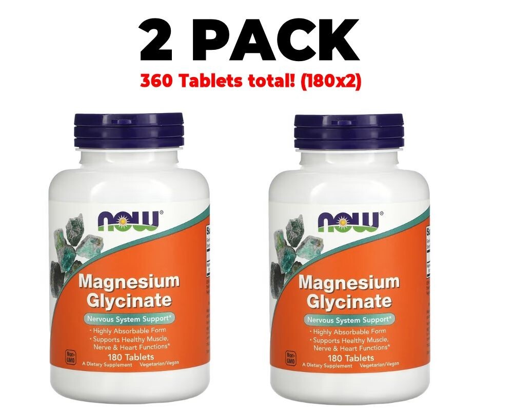 NOW Foods, 2 PACK, Magnesium Glycinate, 180 Tablets each (360 total!)