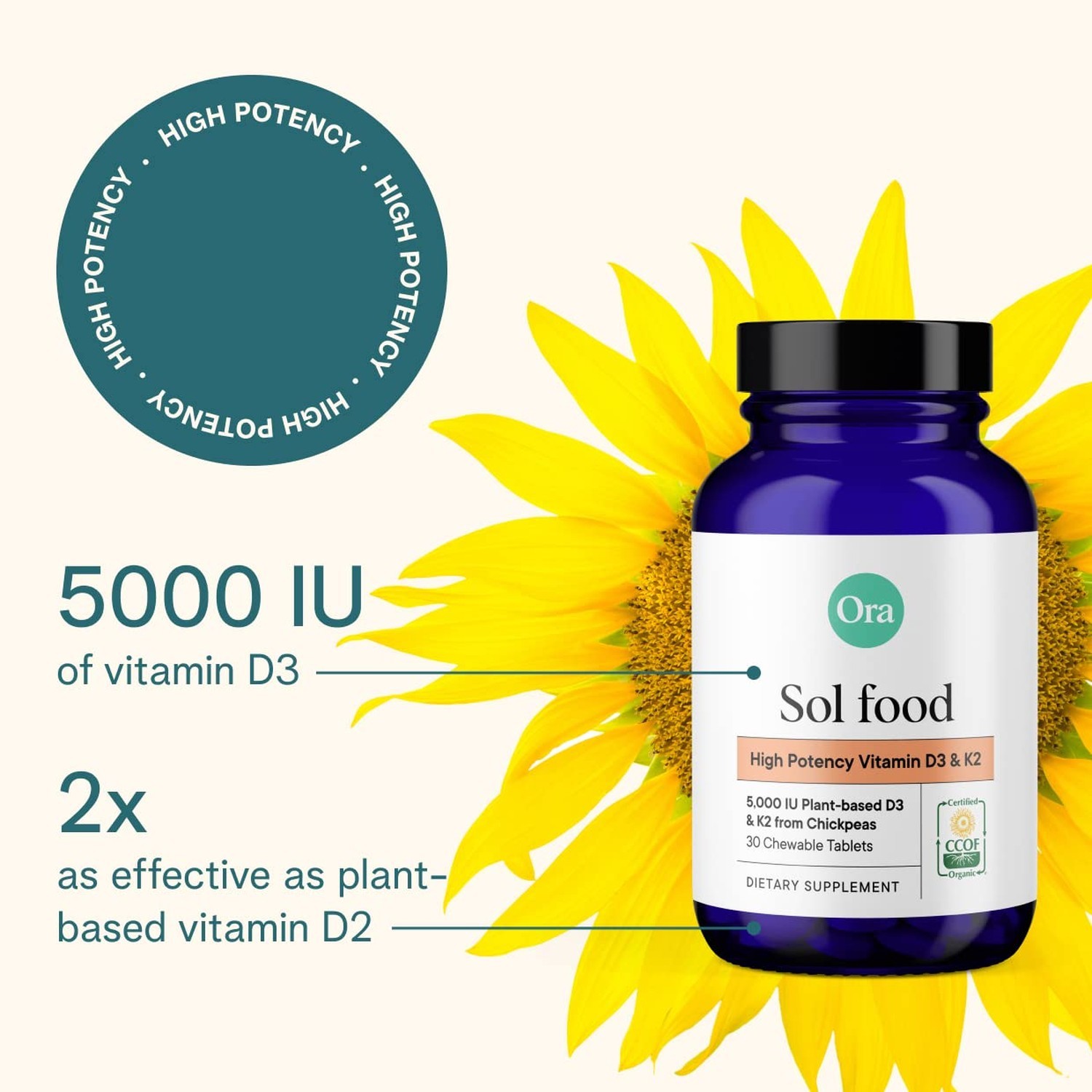 Ora Organic Vitamin D3 5000IU + K2 – Vegan Vitamin D from Lichen and K2 from …