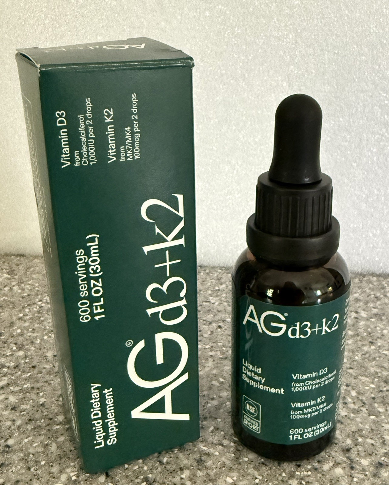 AG Vitamin D3 + K2 Liquid Drops Dietary Supplement, 1 fl oz (30 mL)