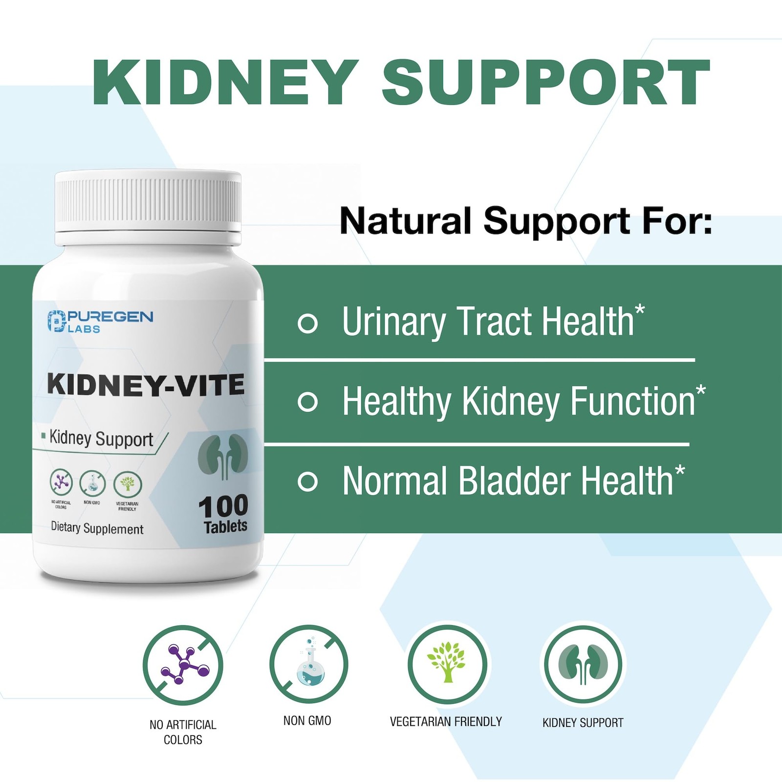 Puregen Labs Kidney-Vite | Premier Kidney, Renal 100 Count (Pack of 1)