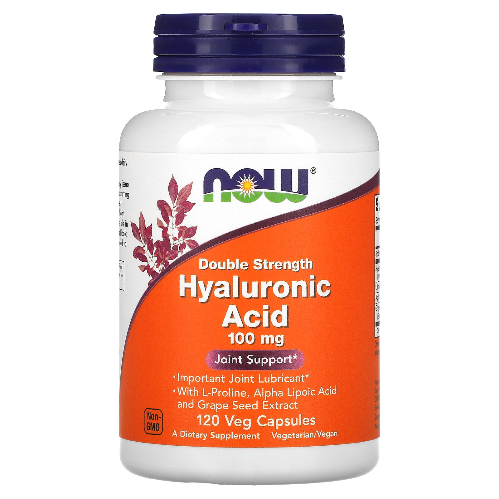Now Foods Hyaluronic Acid Double Strength 100 mg 120 Veg Capsules GMP Quality